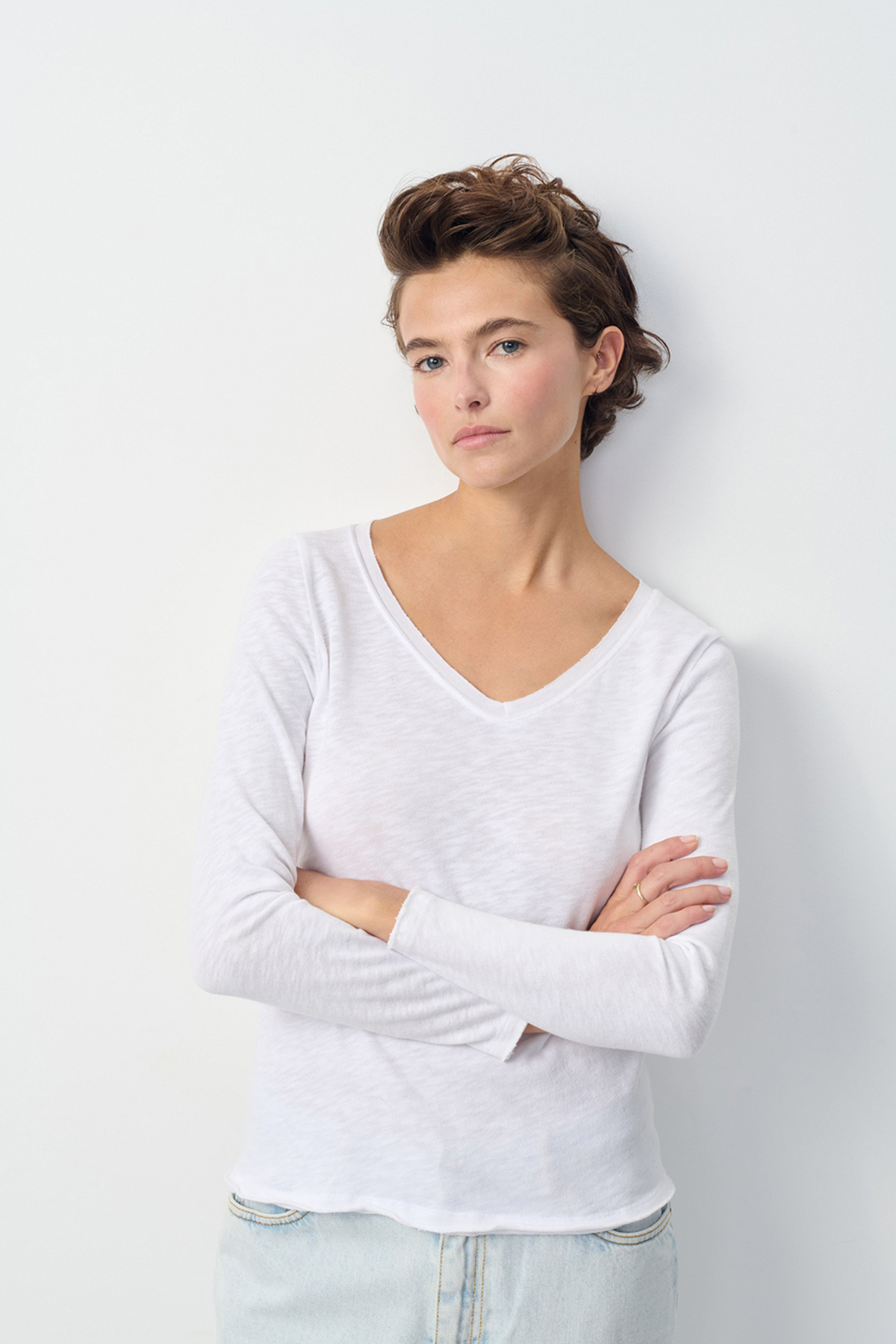 American Vintage - Sonoma L/S Tee V Neck - White - Coko Store