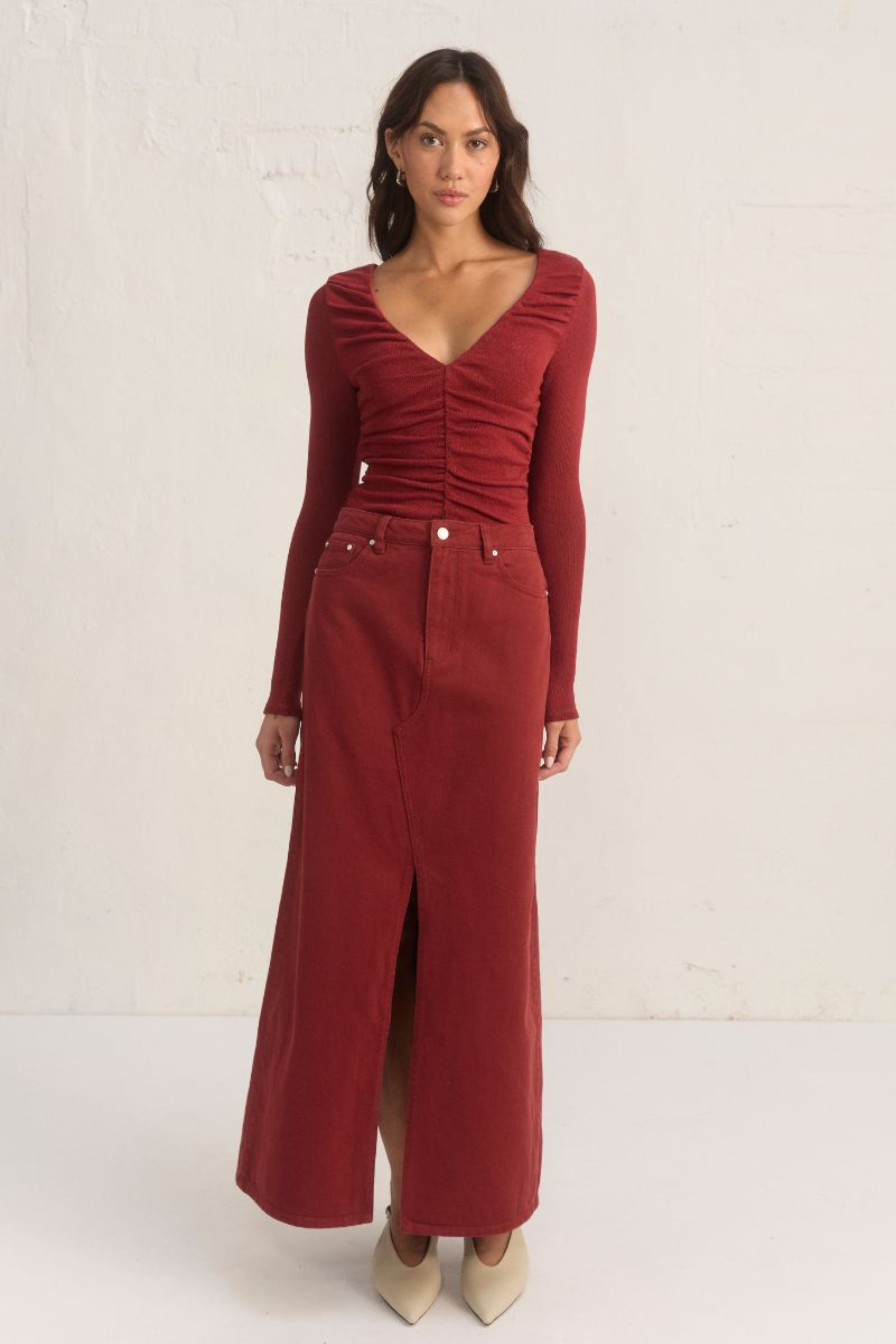 Oxide Denim Skirt - Wine