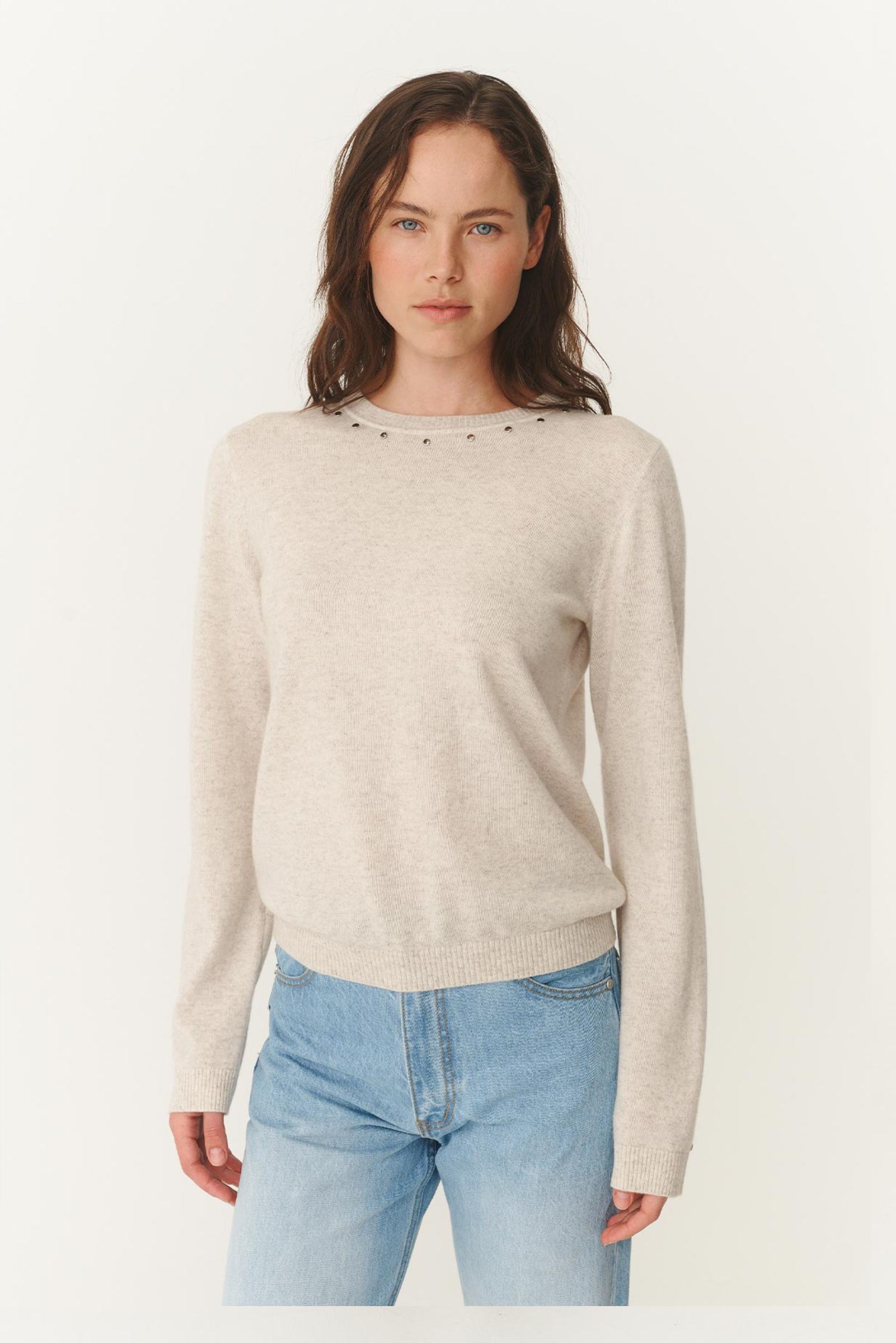 Emaline Stud Merino Knit - Oat Marle