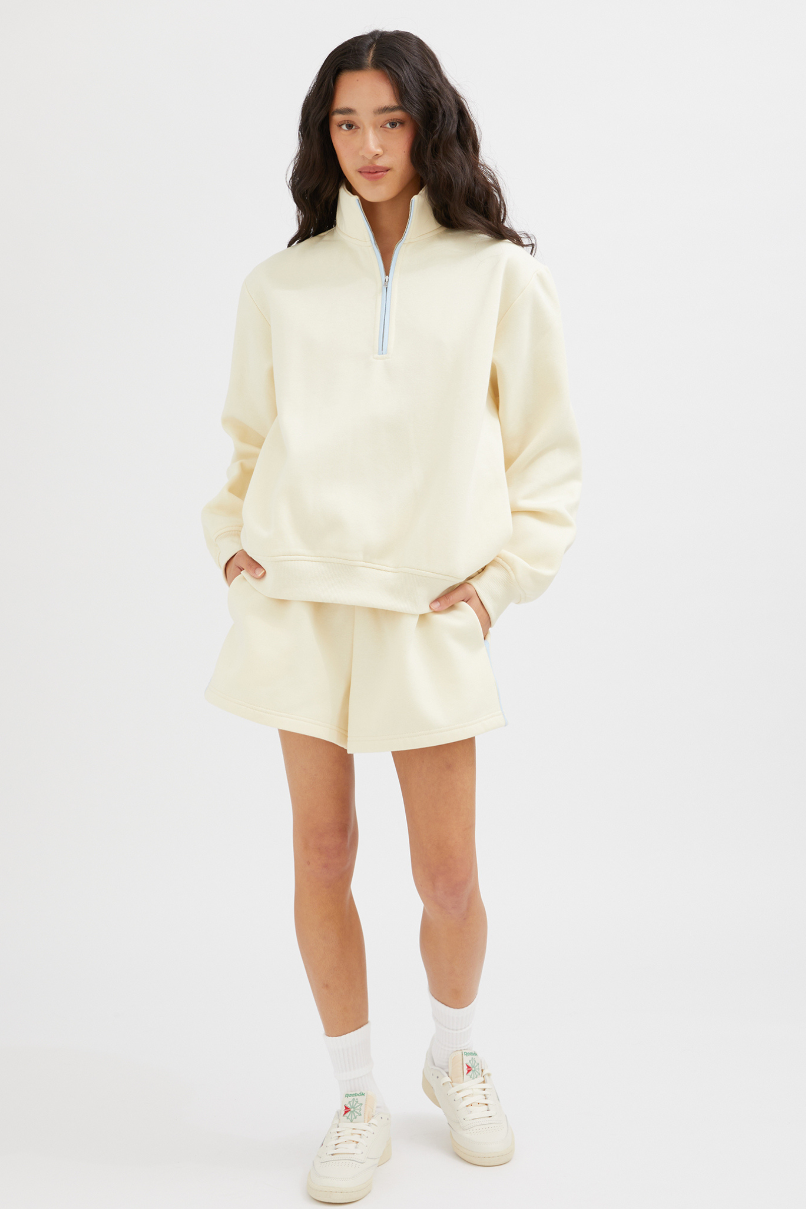 Contrast Half Zip Sweat - Butter
