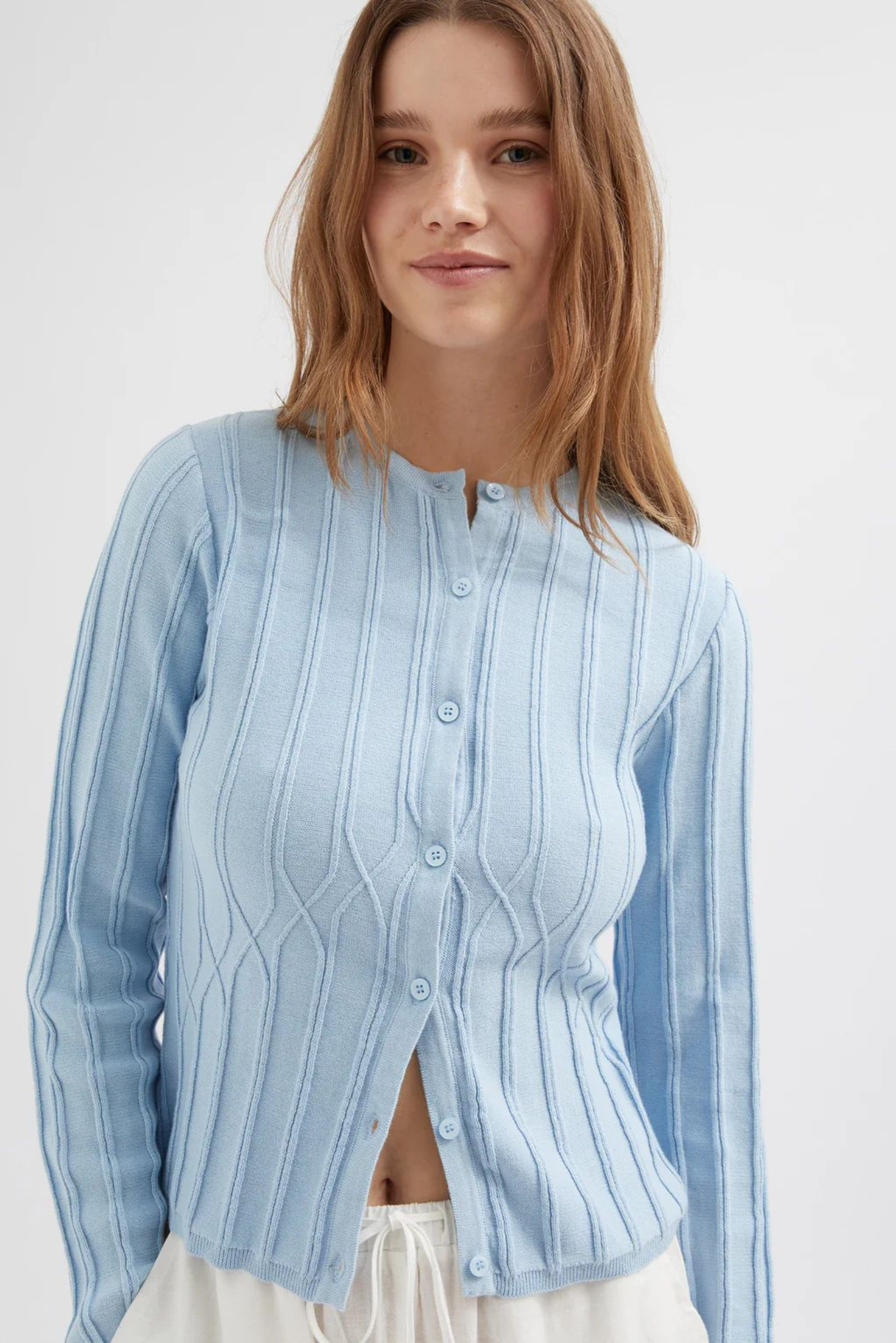 Button Ribbed Cardigan - Blue