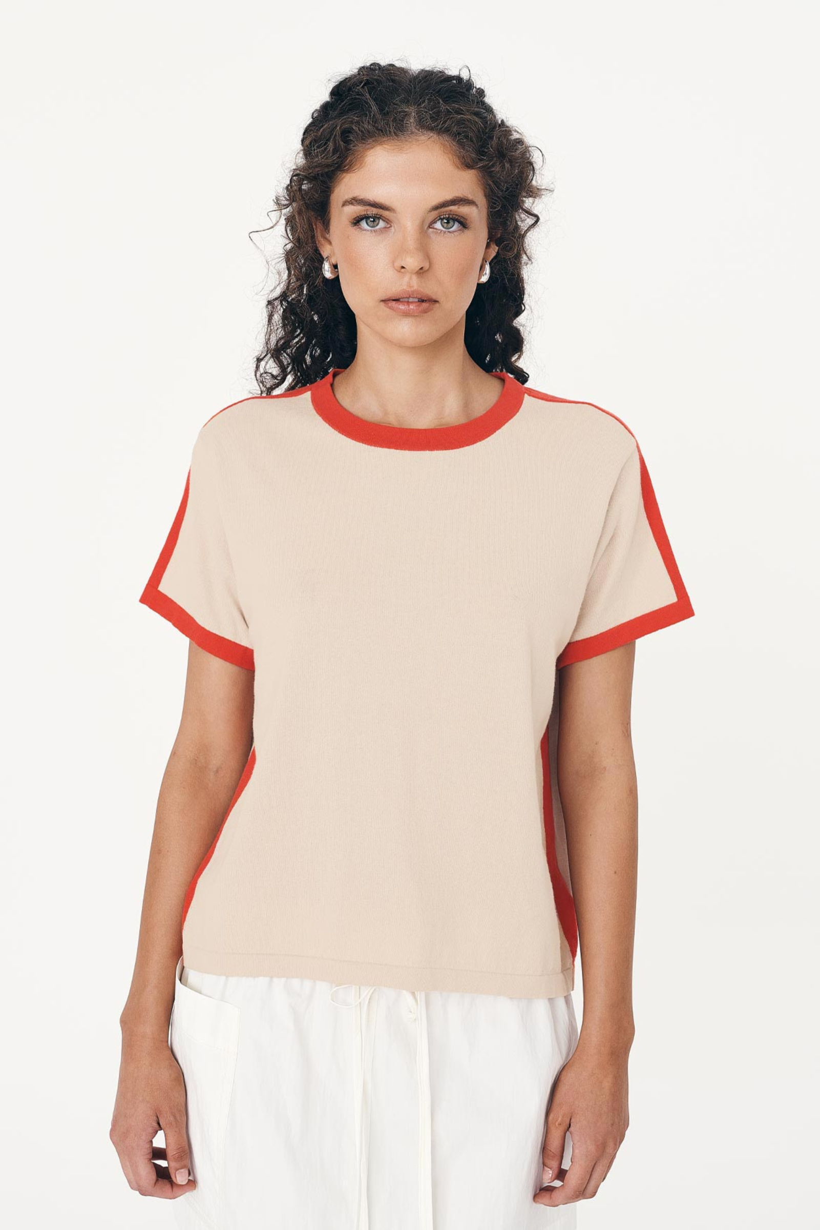 Rania Contrast Knit Tee - Spiced Latte