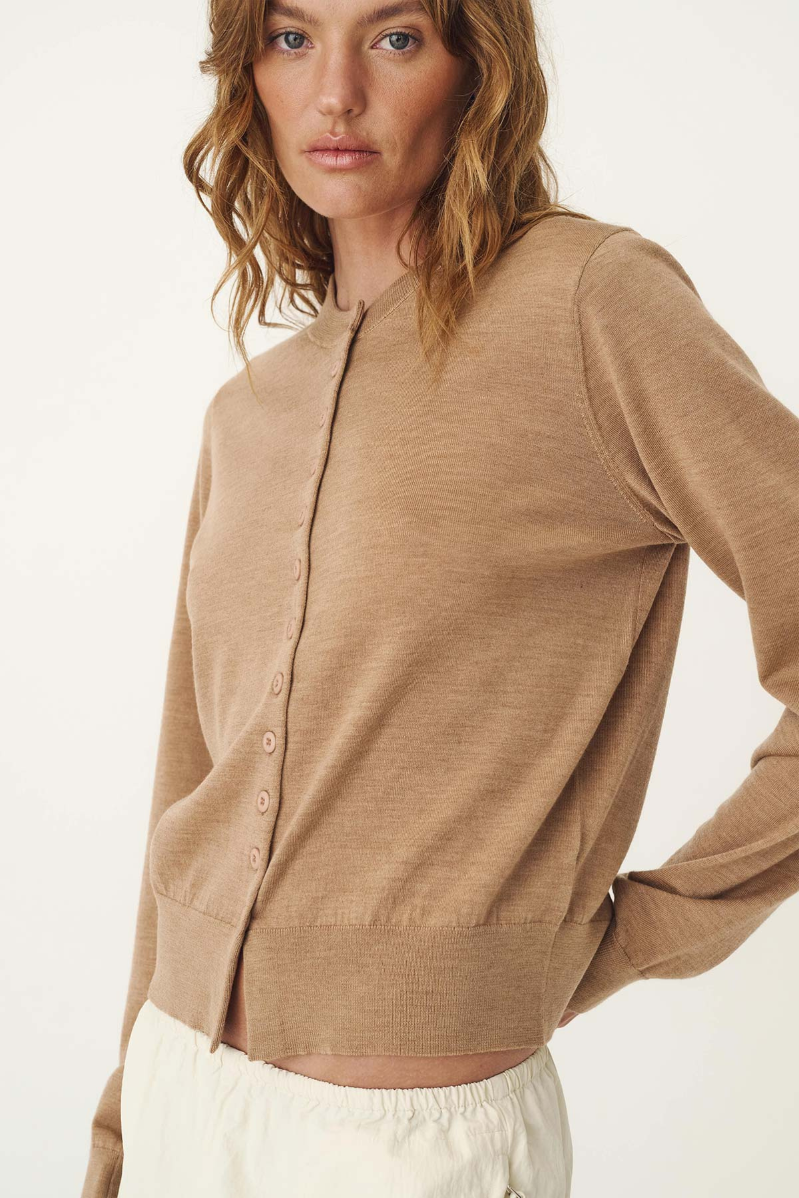 Maeve Merino Spring Cardigan - Fawn