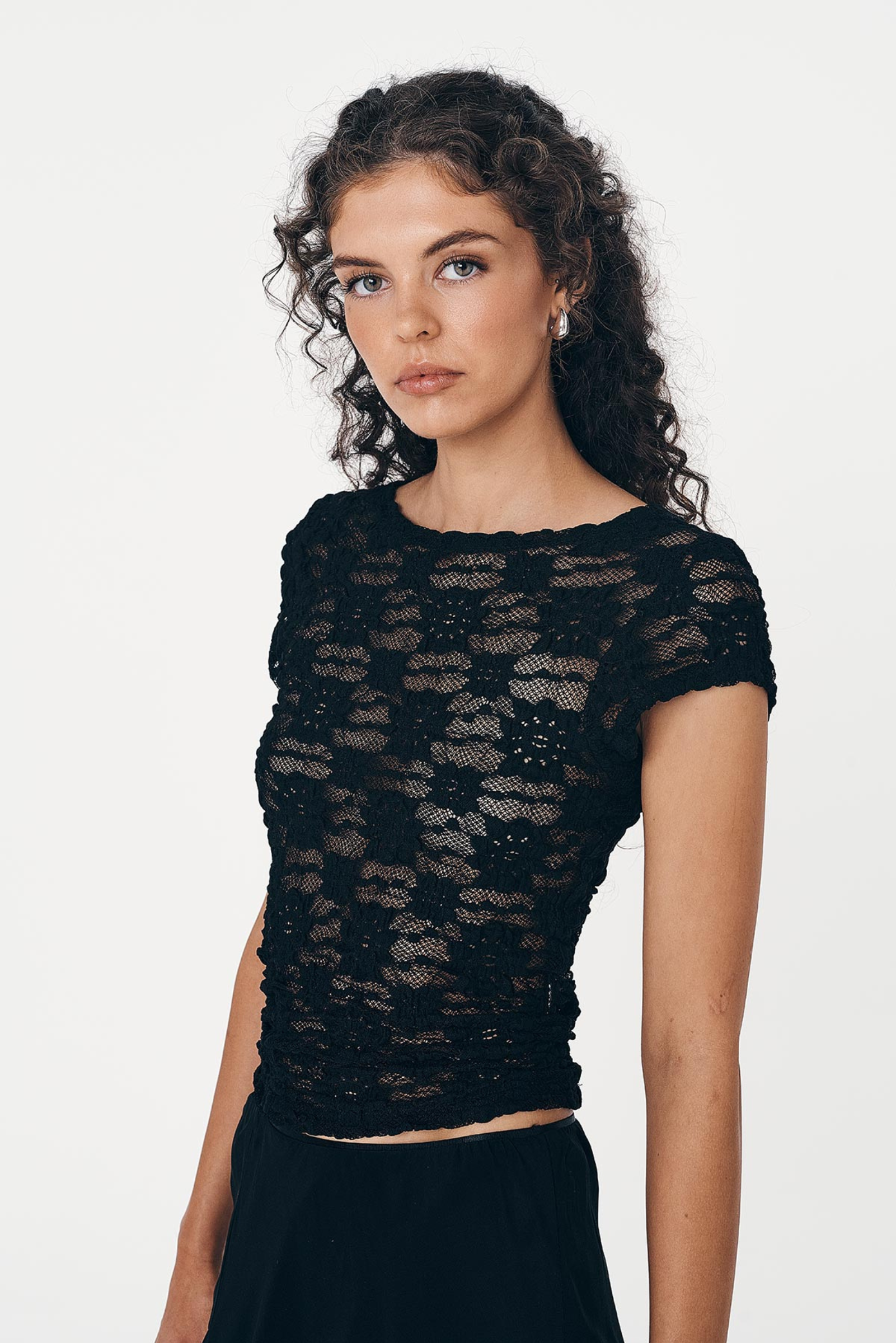 Galo Sunflower Lace Tee - Noir
