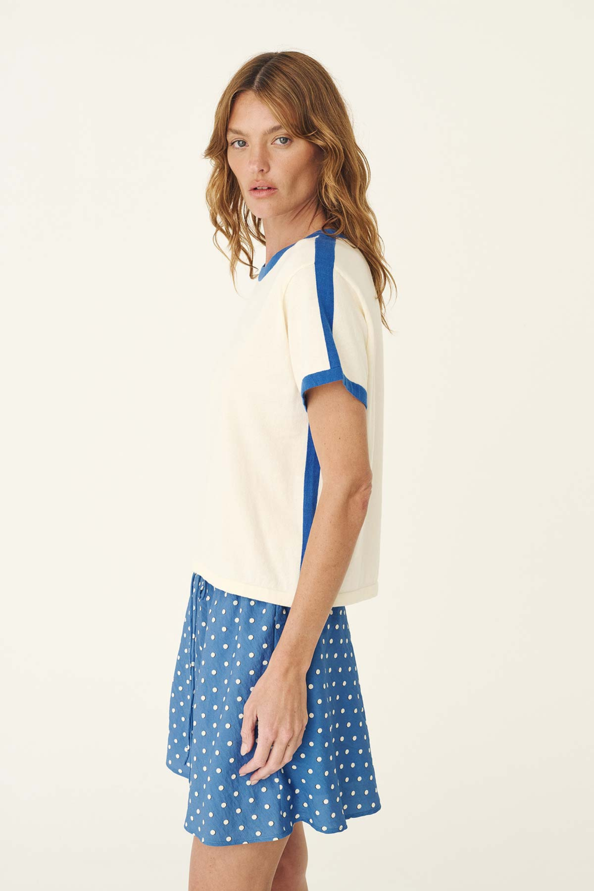 Rania Contrast Knit Tee - Cornflower