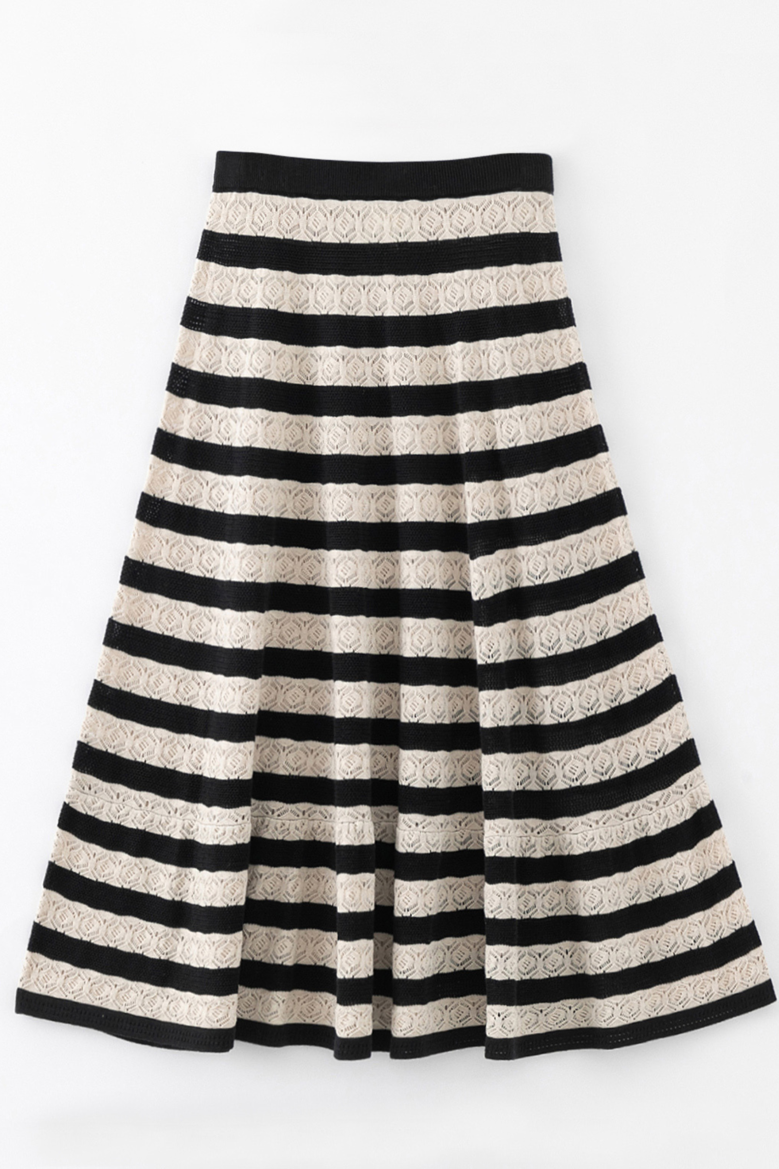 Lace Knit Striped Skirt - Cream & Black