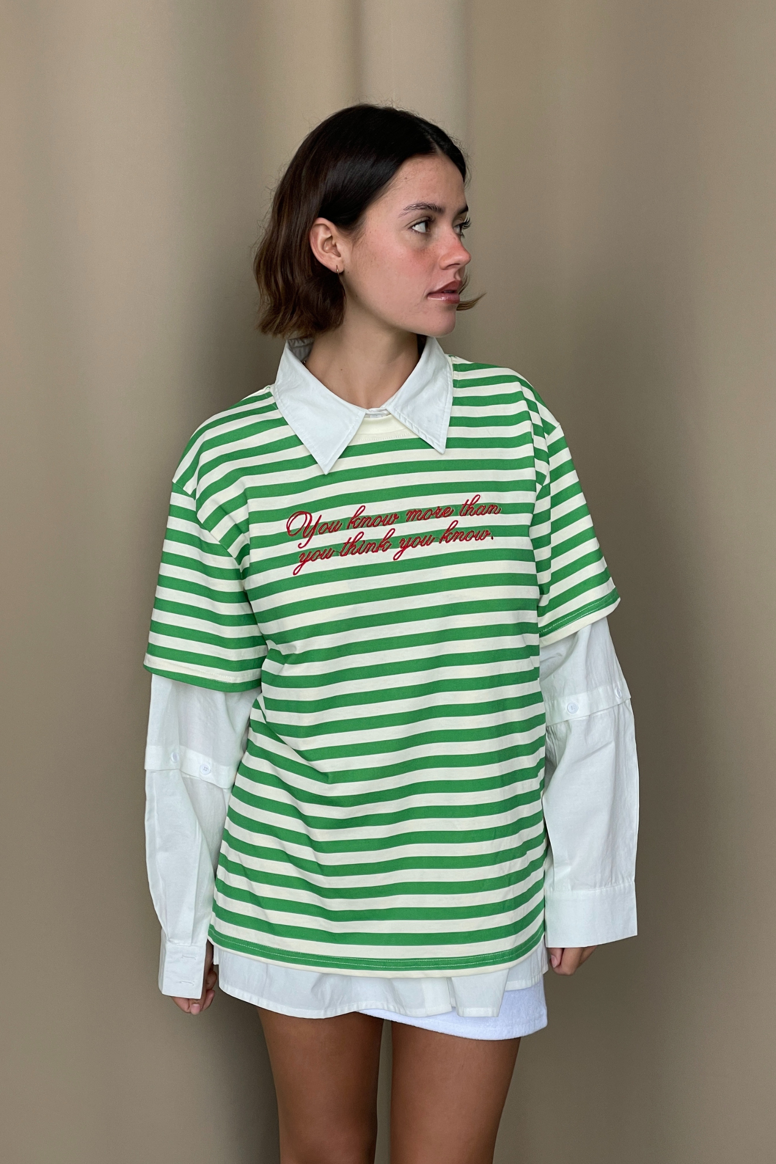 Morale Tee - Green/White Stripe