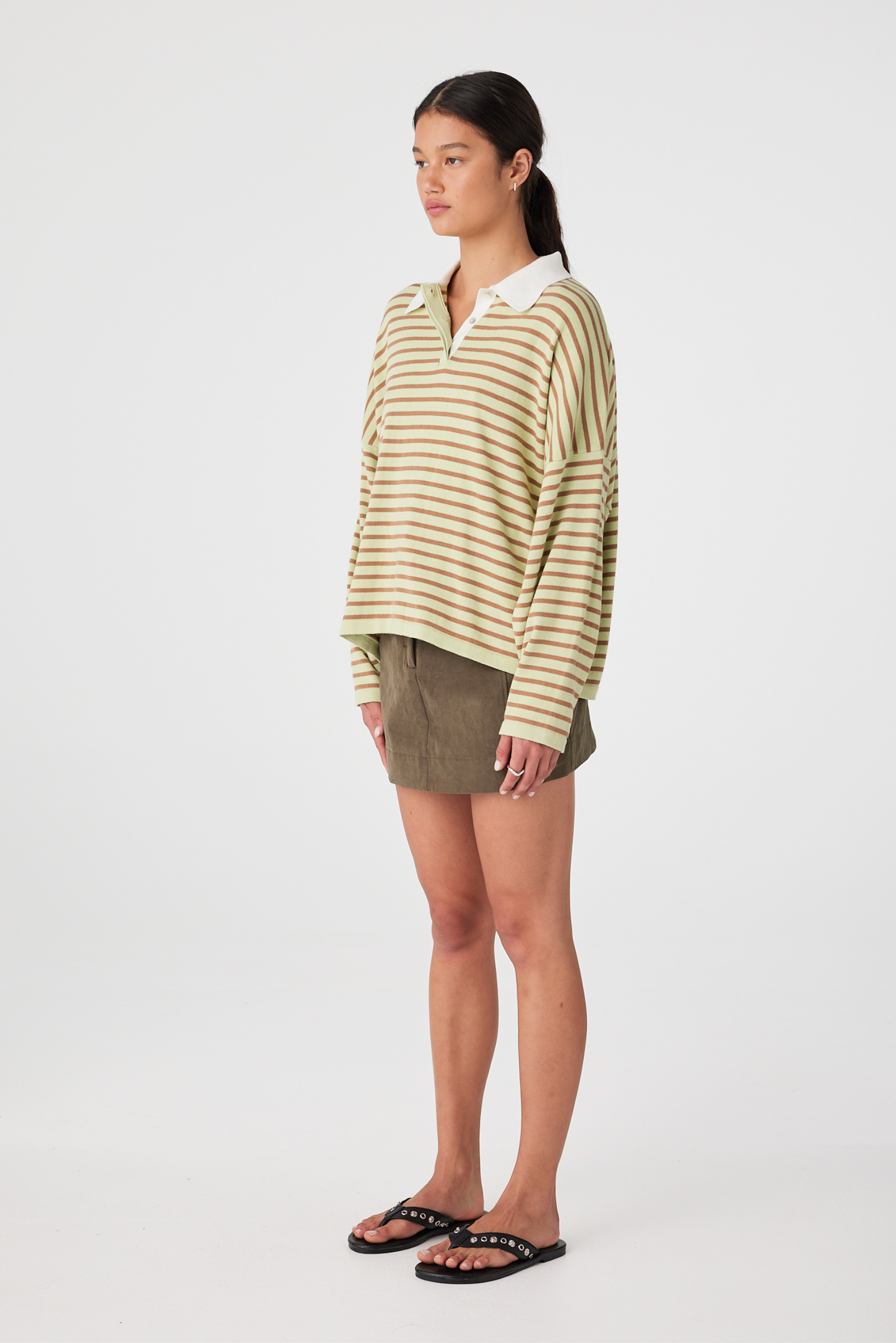 Rayne Knit Jersey - Celery/Pecan Stripe