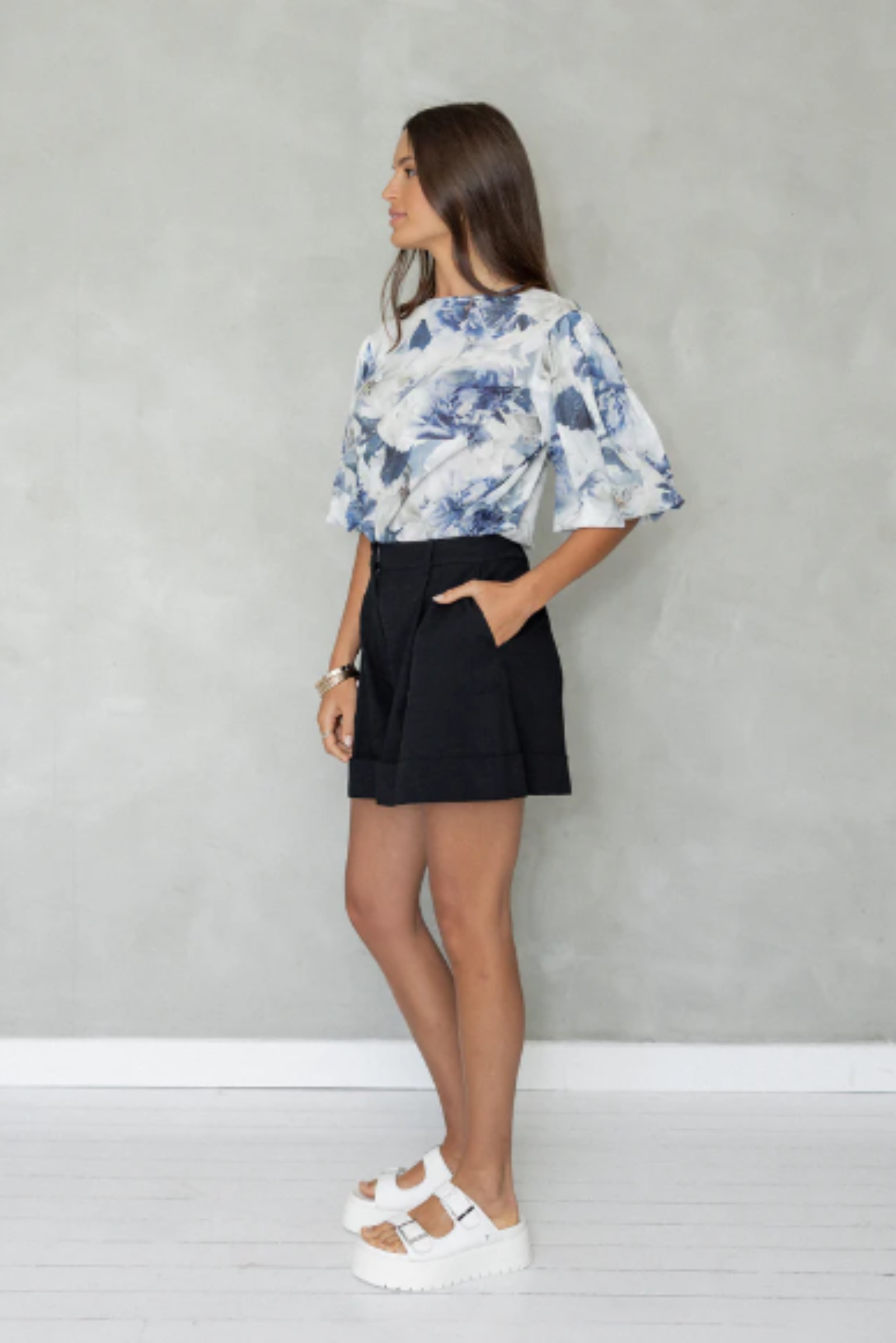 Look At Me Puff Sleeve Top - Blue Floral