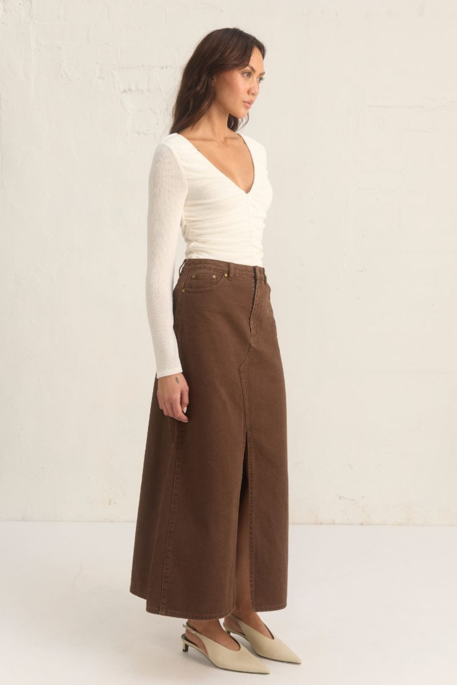 Bayside Denim Skirt - Coffee
