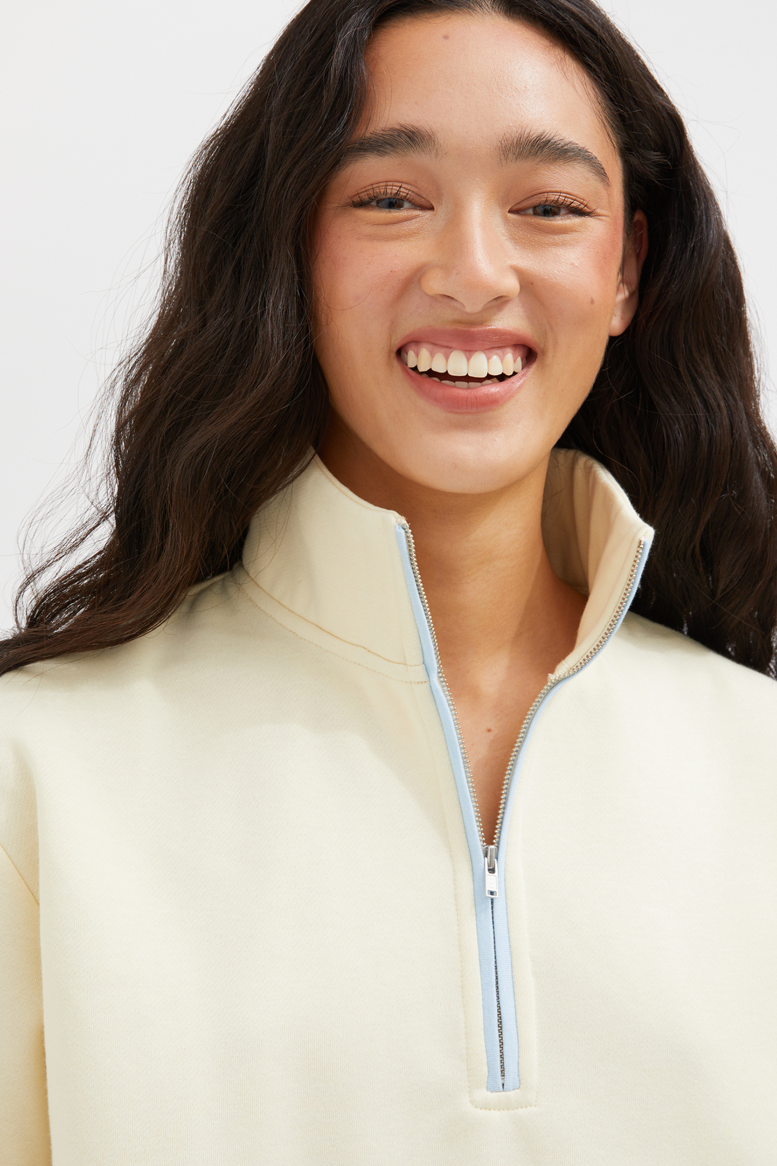 Contrast Half Zip Sweat - Butter