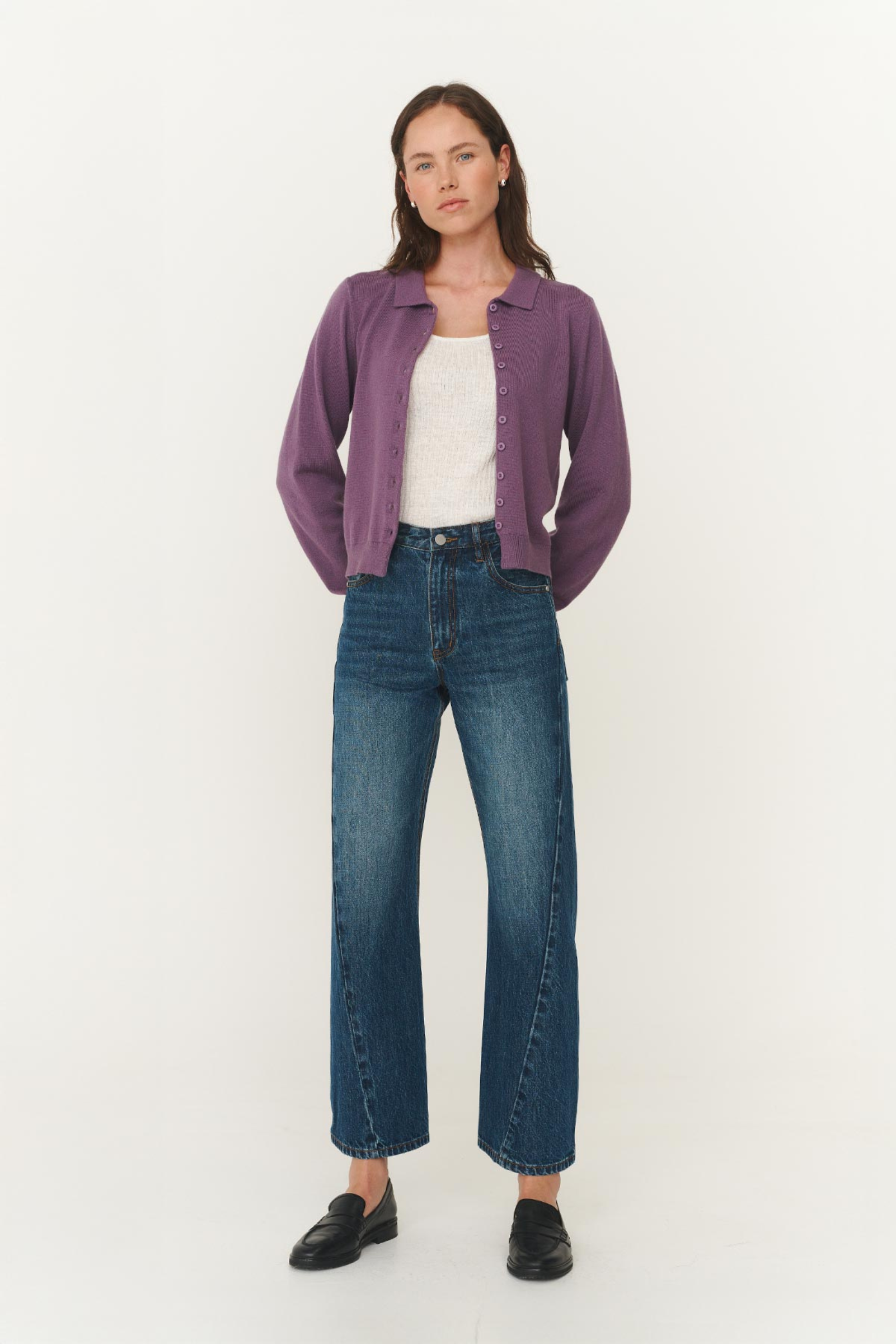 Celia Merino Knit Cardigan - Grape