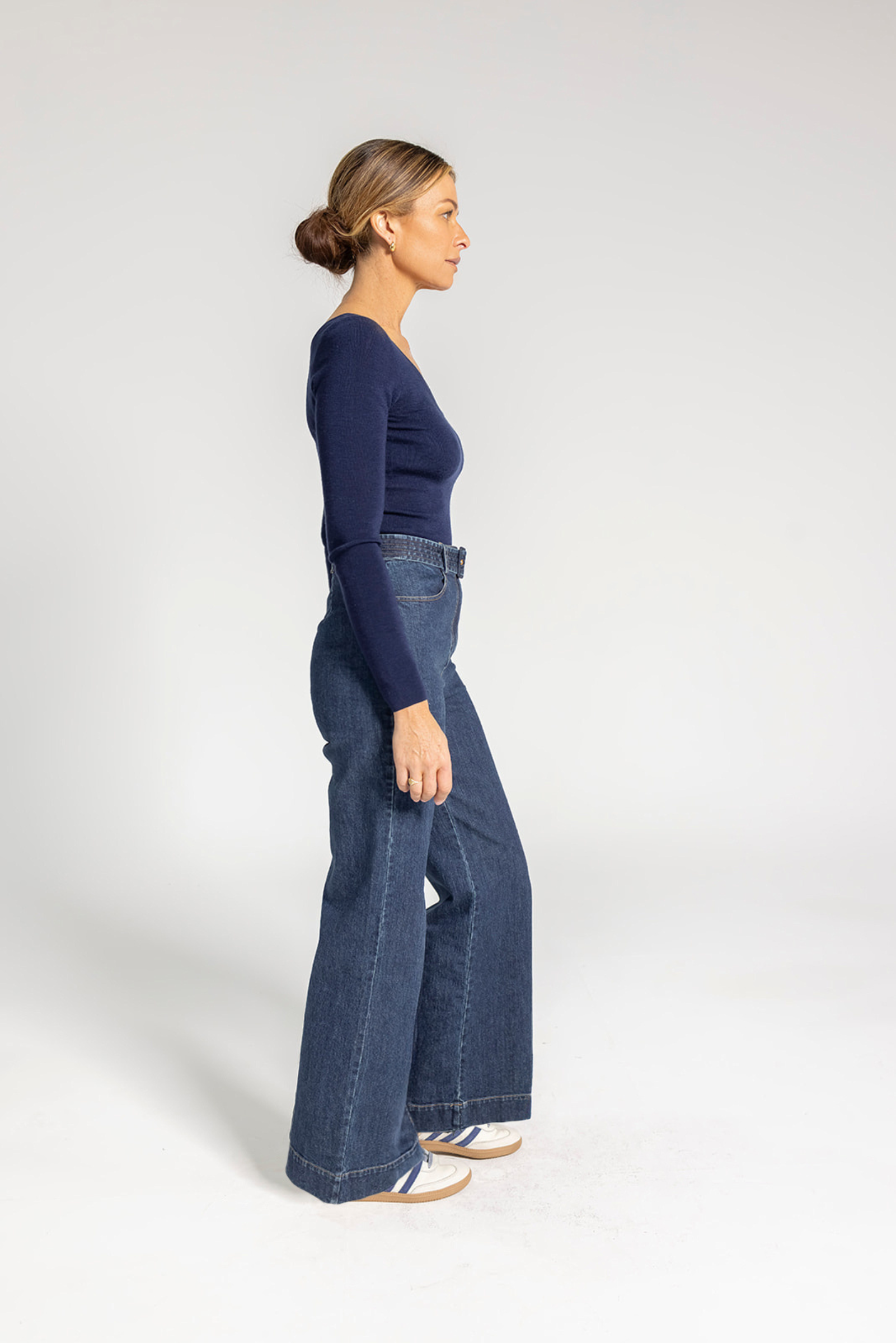 Juliet Wool Scooped Neck Top - Navy