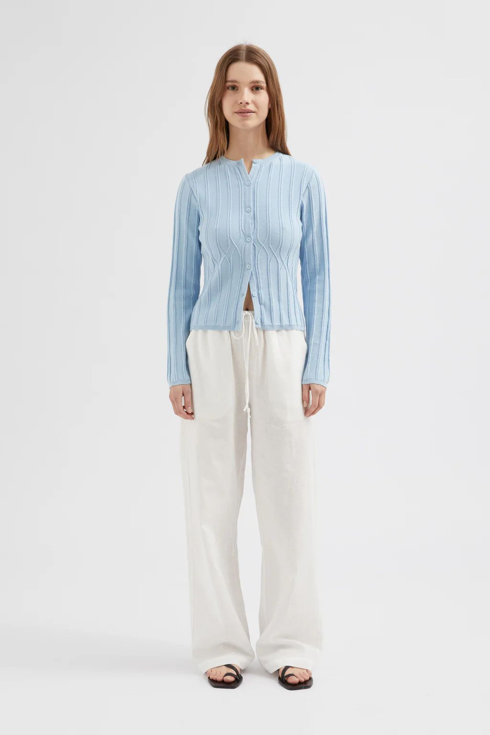 Button Ribbed Cardigan - Blue