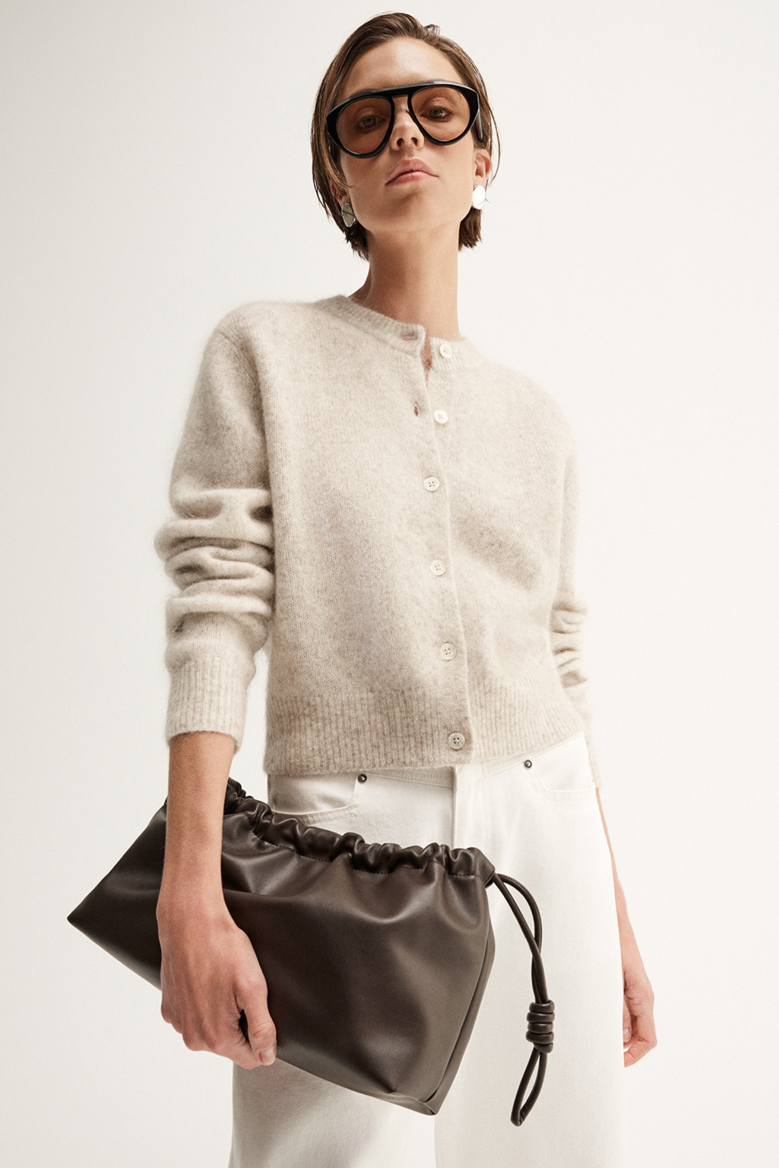 Abigail Knit Cardigan - White Marle