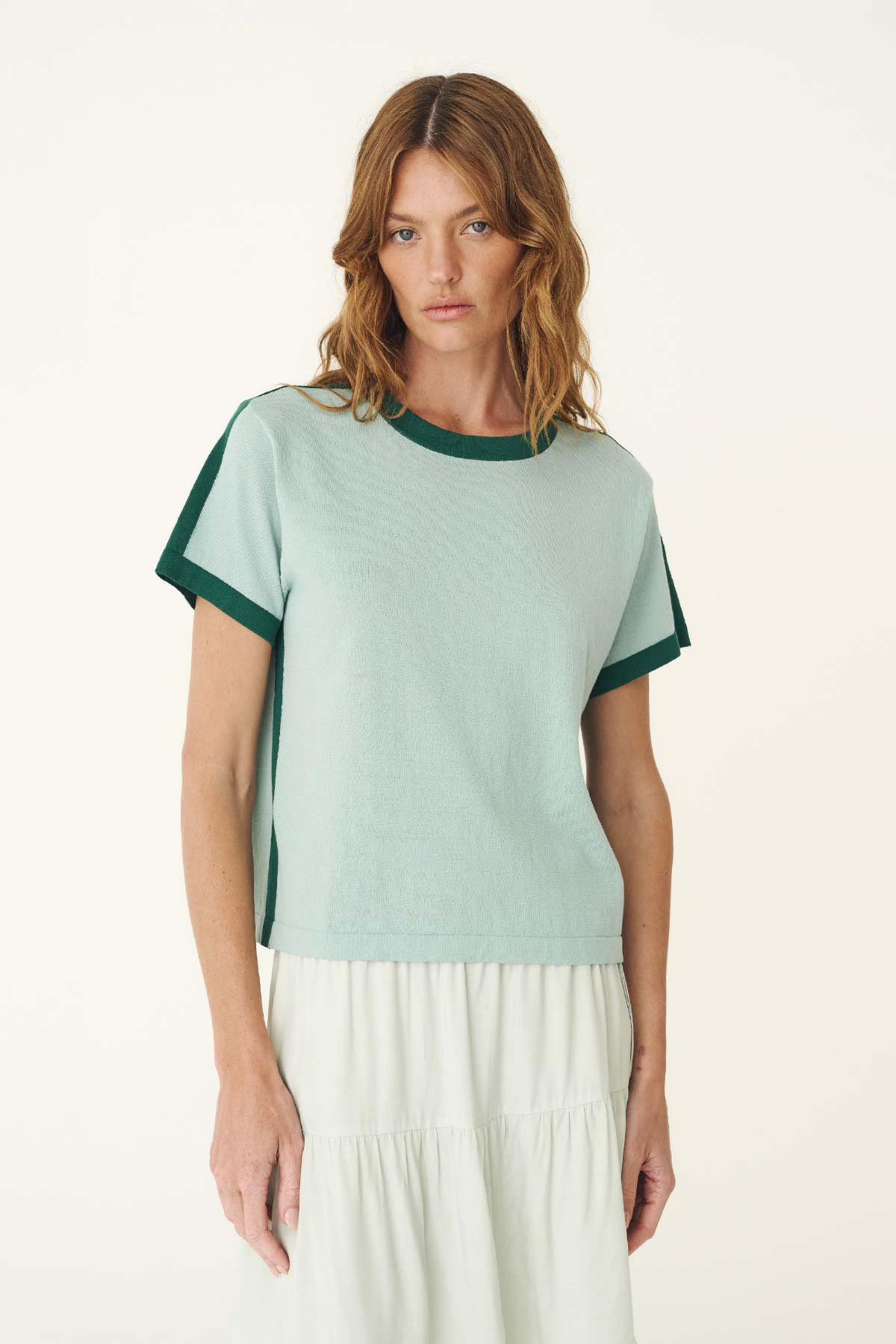 Rania Contrast Knit Tee - Green