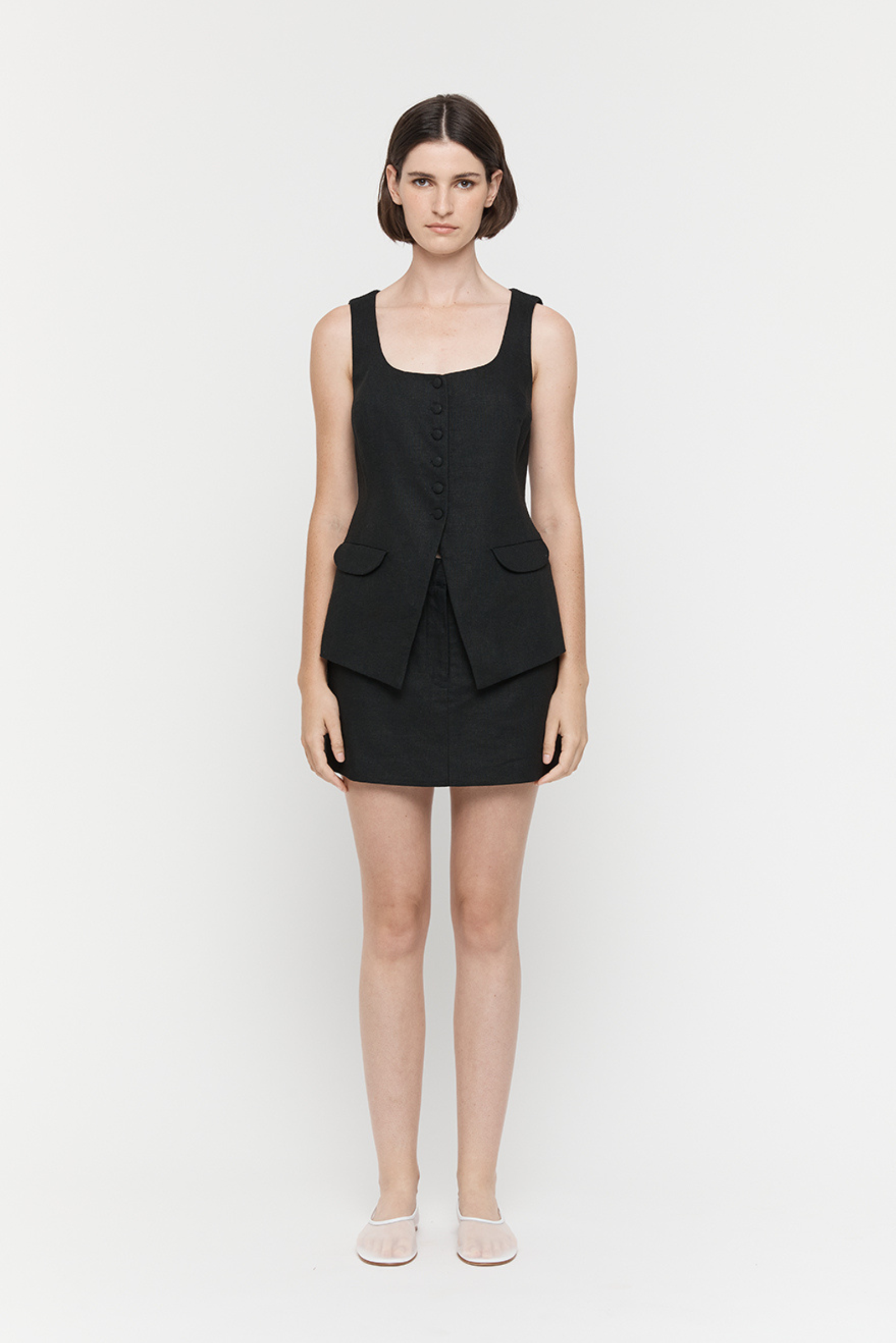 Anina Classic Waistcoat Top - Black