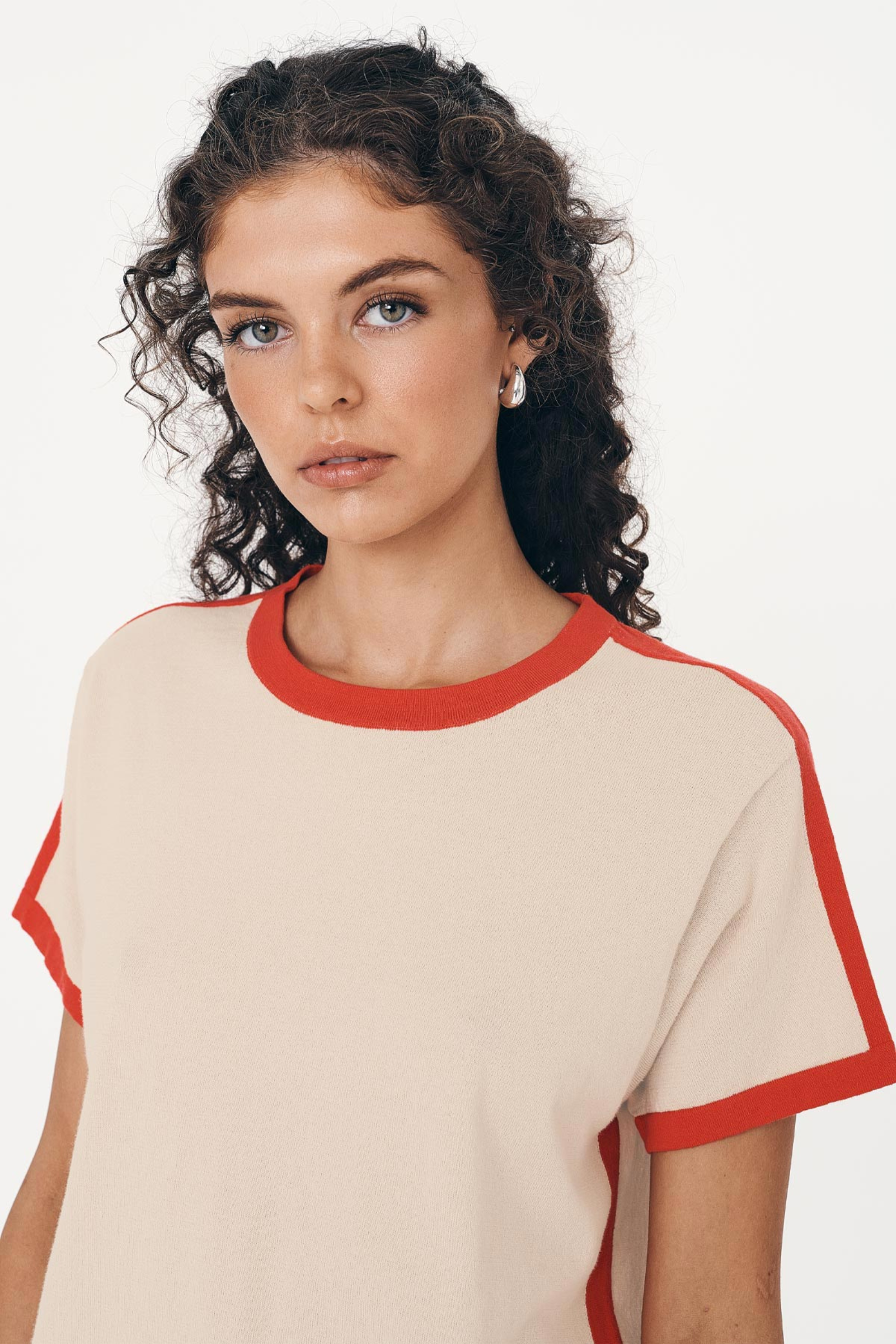 Rania Contrast Knit Tee - Spiced Latte