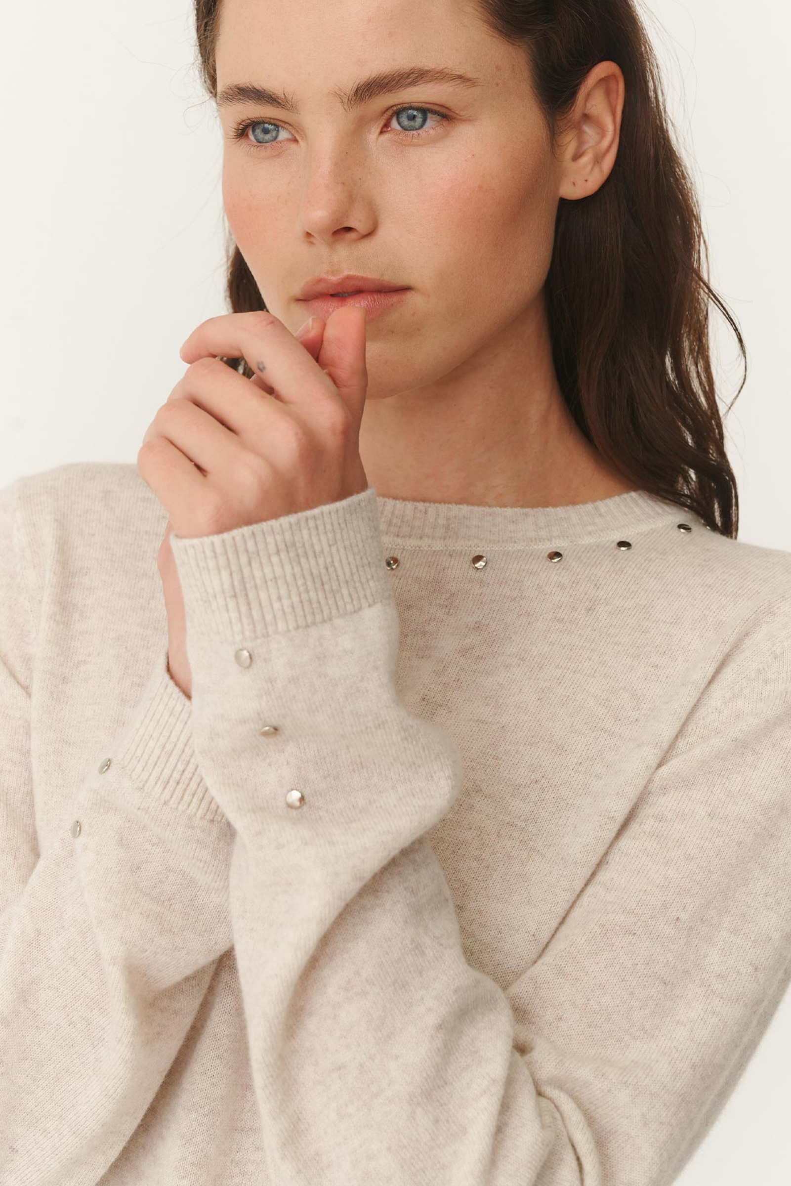 Emaline Stud Merino Knit - Oat Marle