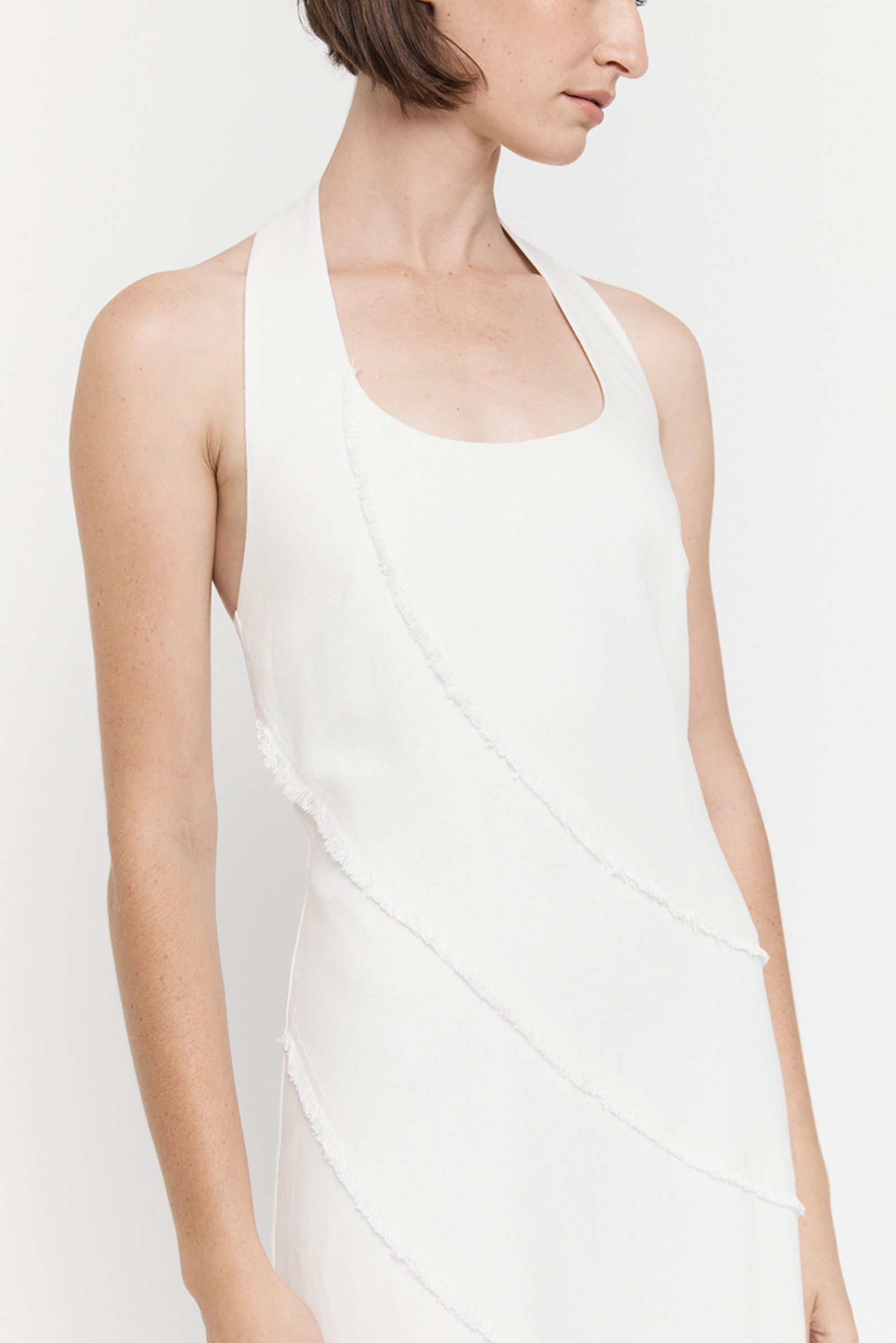 Raw Edge Ruffle Dress - White