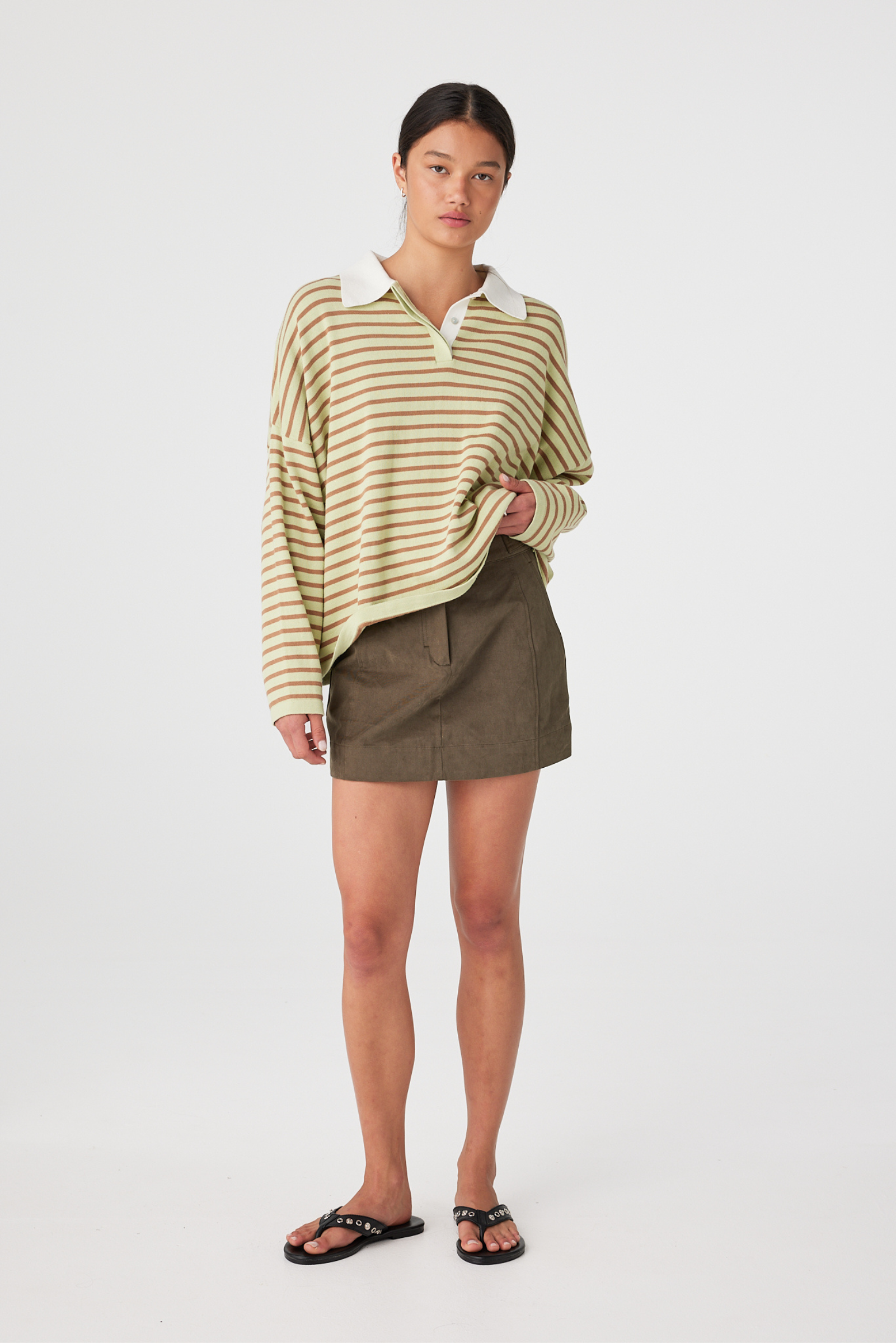 Rayne Knit Jersey - Celery/Pecan Stripe