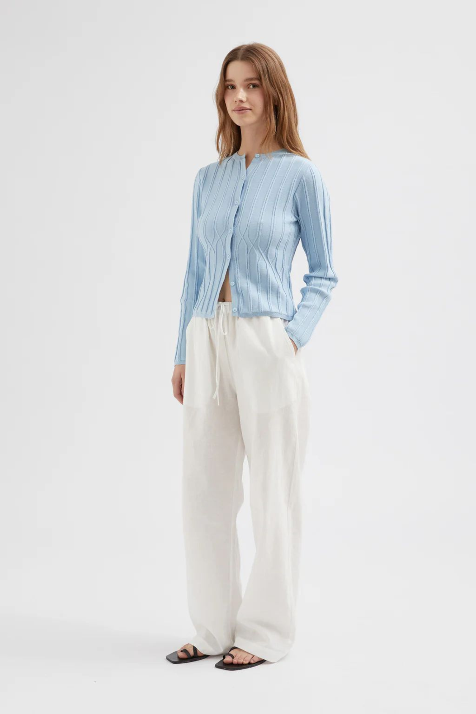 Button Ribbed Cardigan - Blue