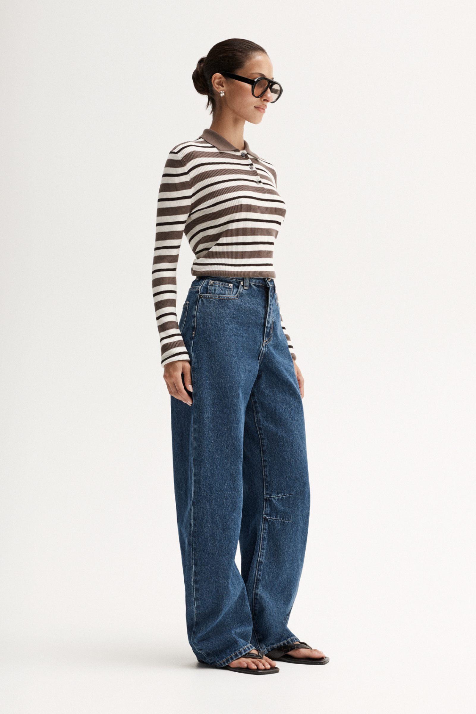 Ana L/S Polo - Choc Stripe