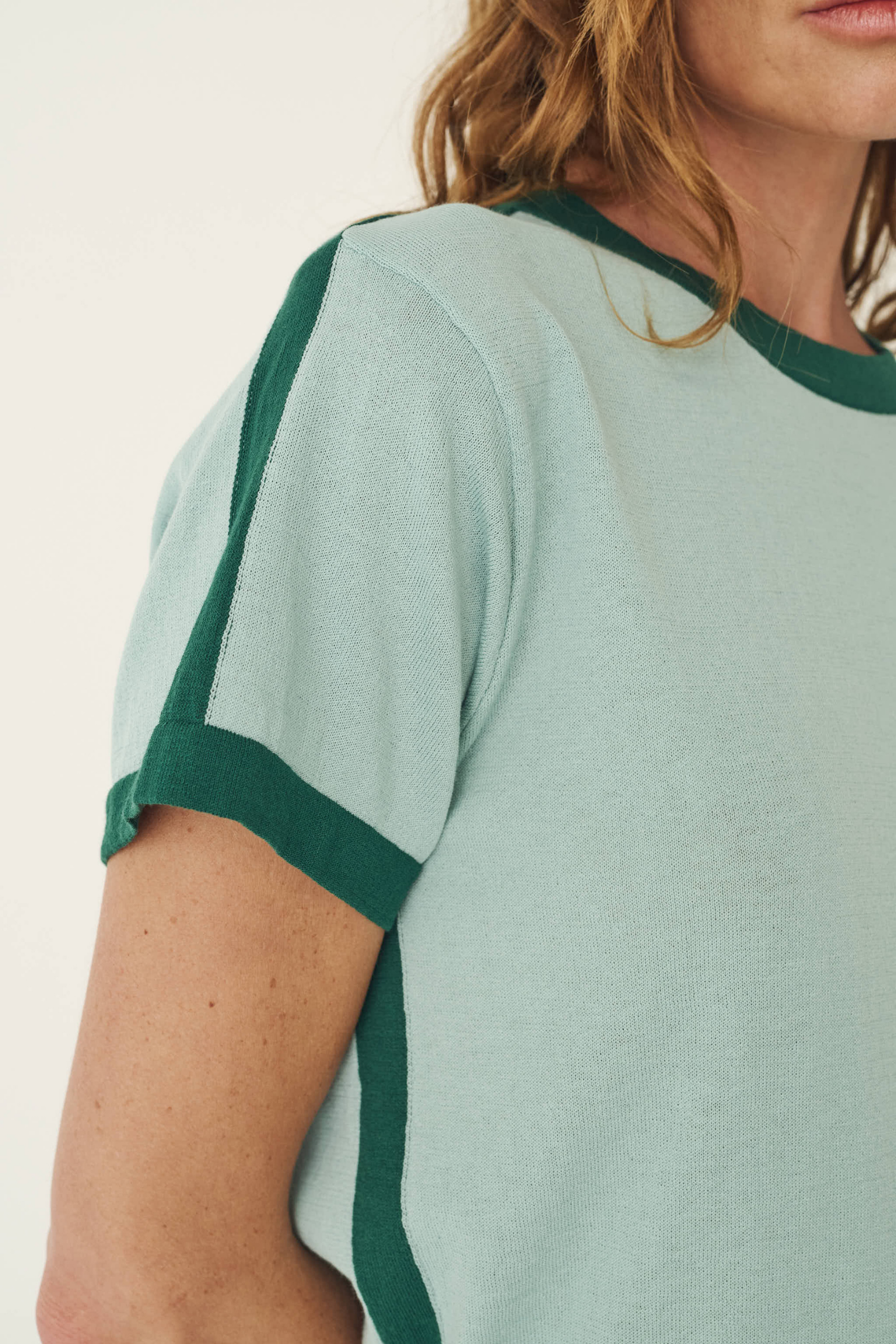 Rania Contrast Knit Tee - Green