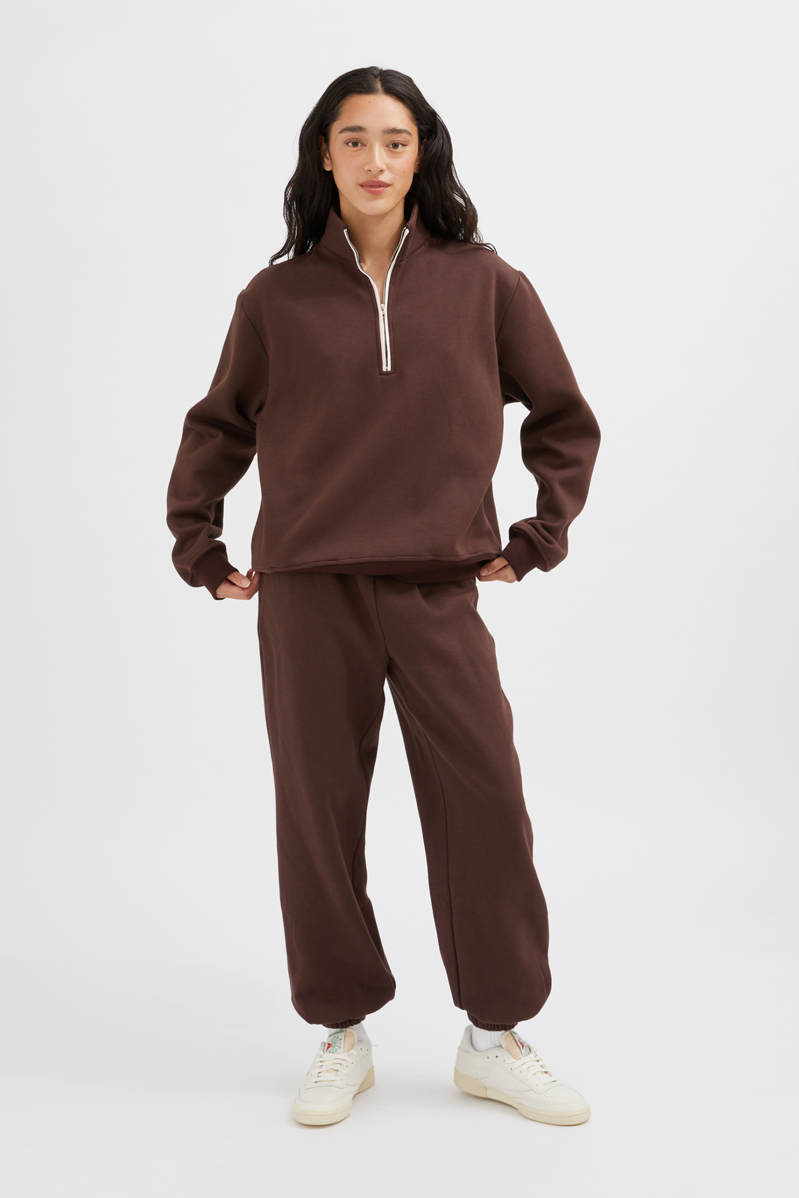 Contrast Half Zip Sweat - Chocolate