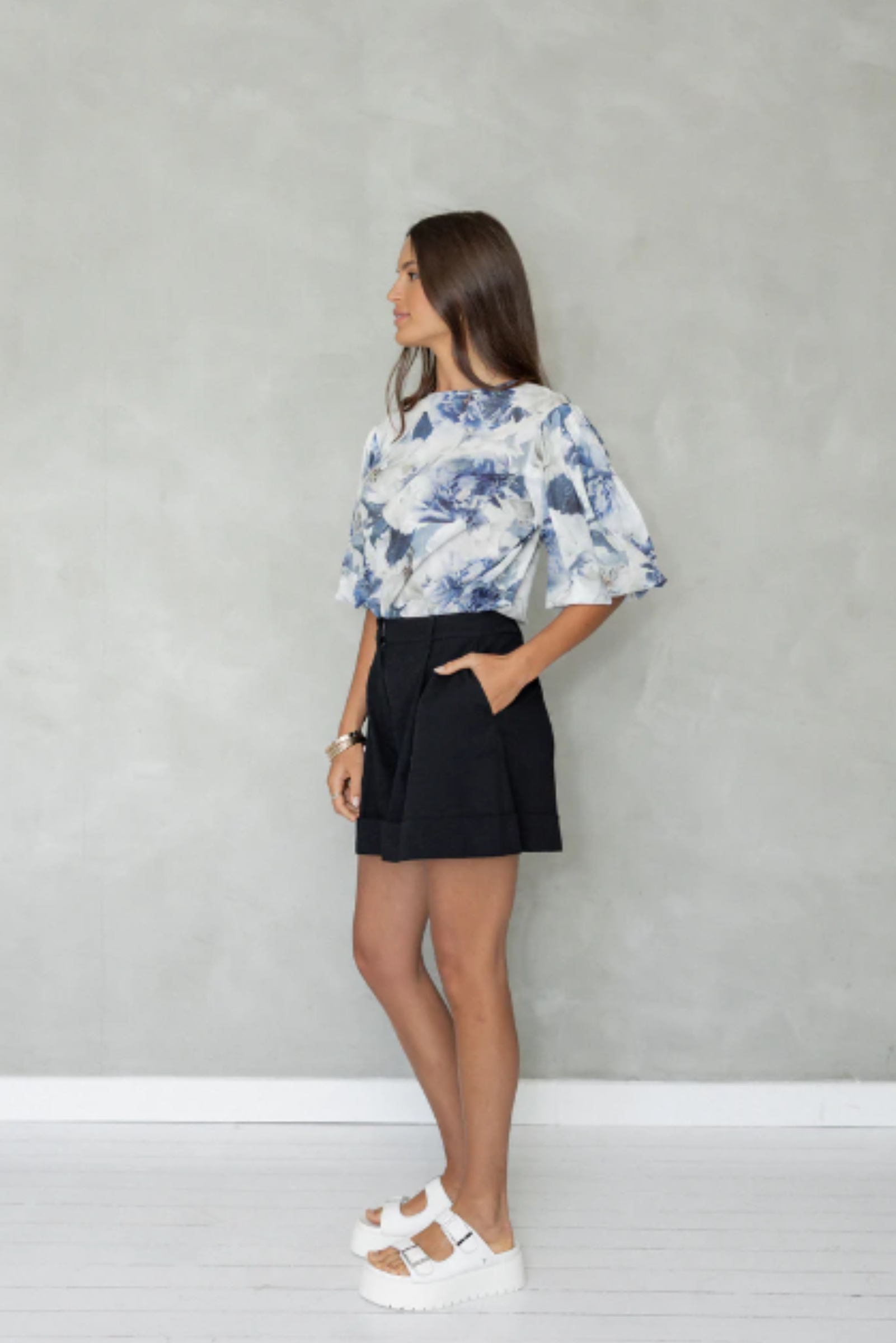 Look At Me Puff Sleeve Top - Blue Floral