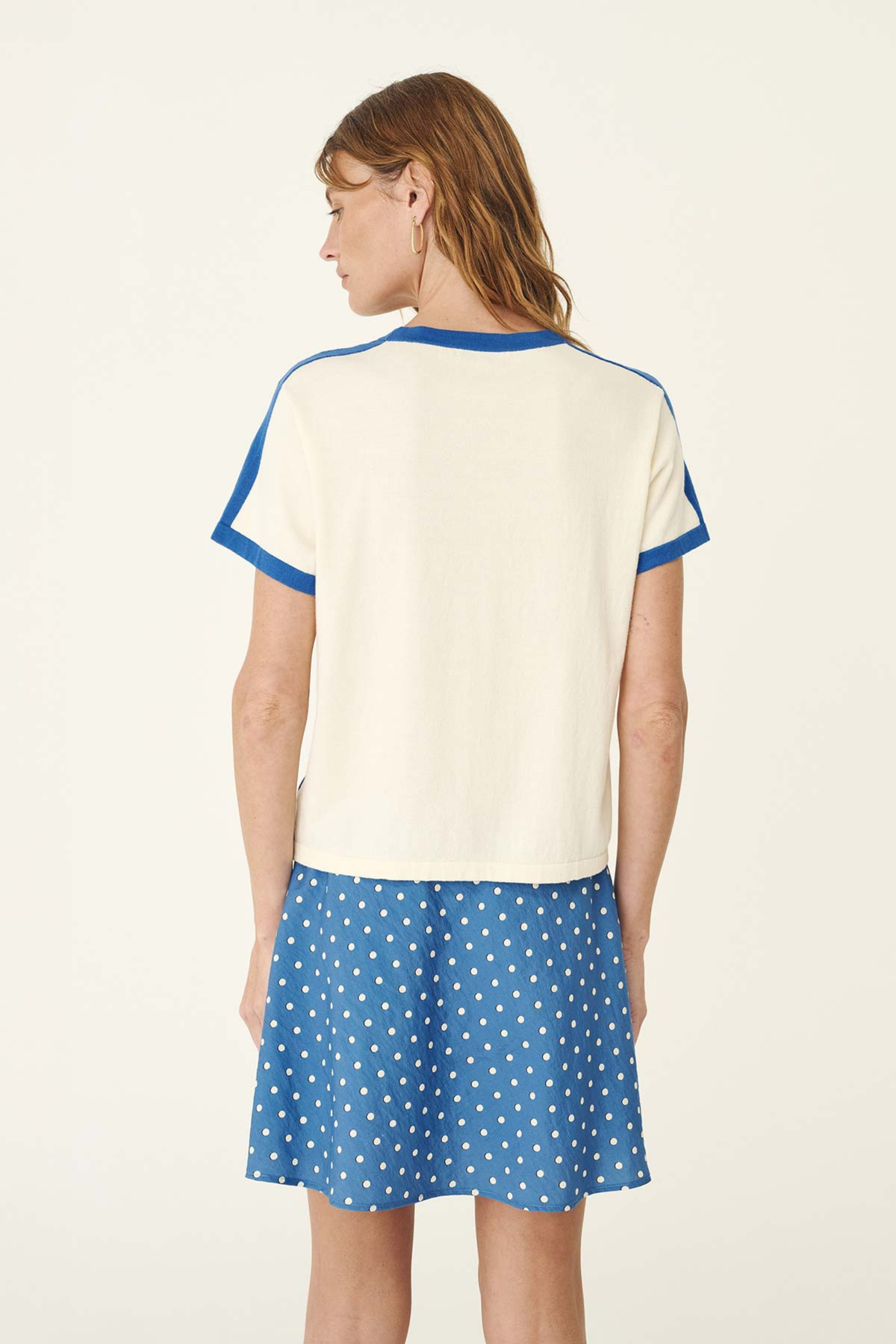 Rania Contrast Knit Tee - Cornflower