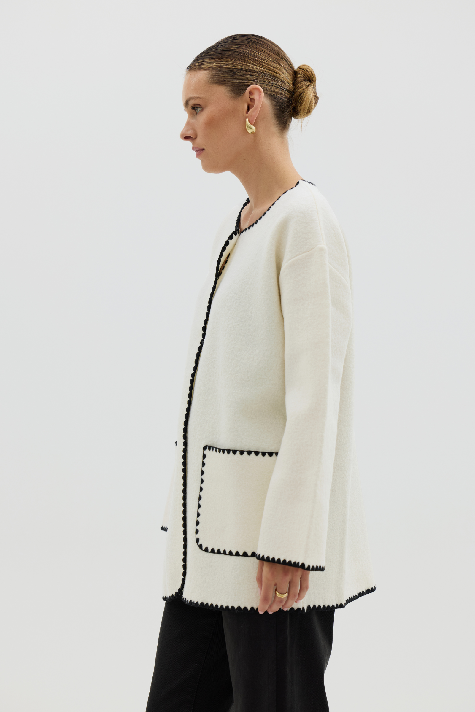 Crochet Edged Cardi Coat - Ivory
