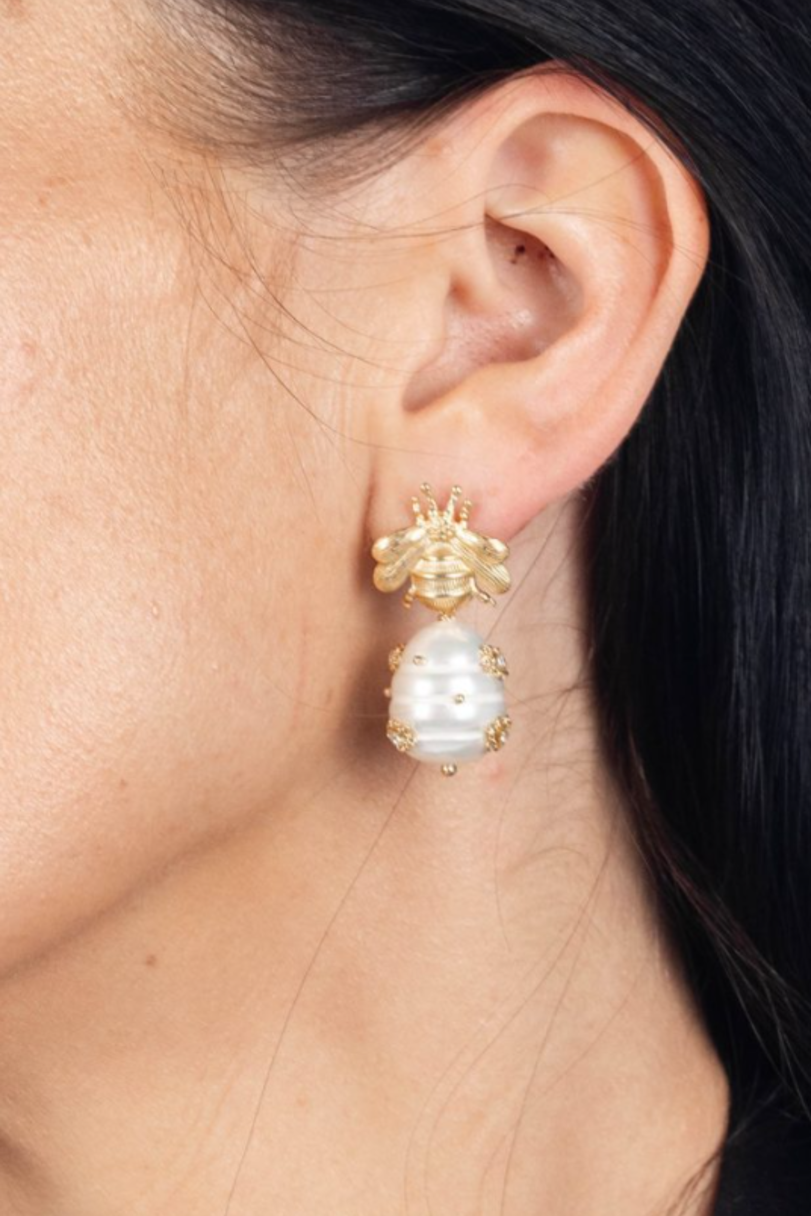 Pearl Bee Drop Earrings