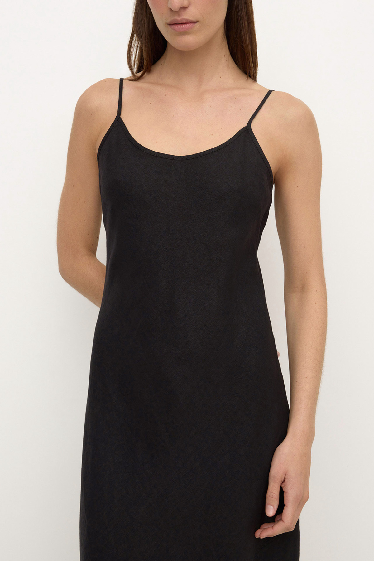 Colette Linen Slip Dress - Black