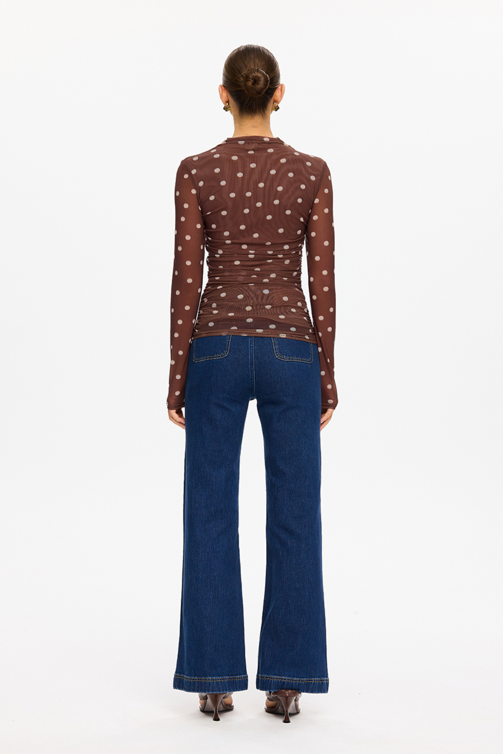 Edie Mesh Top - Brown Polka Dot