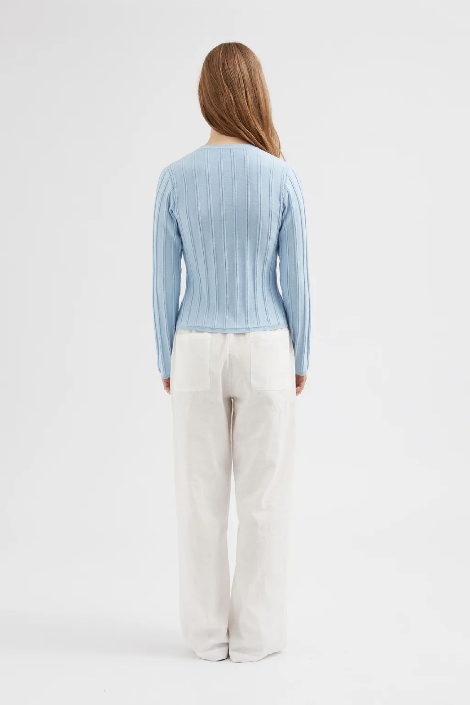 Button Ribbed Cardigan - Blue
