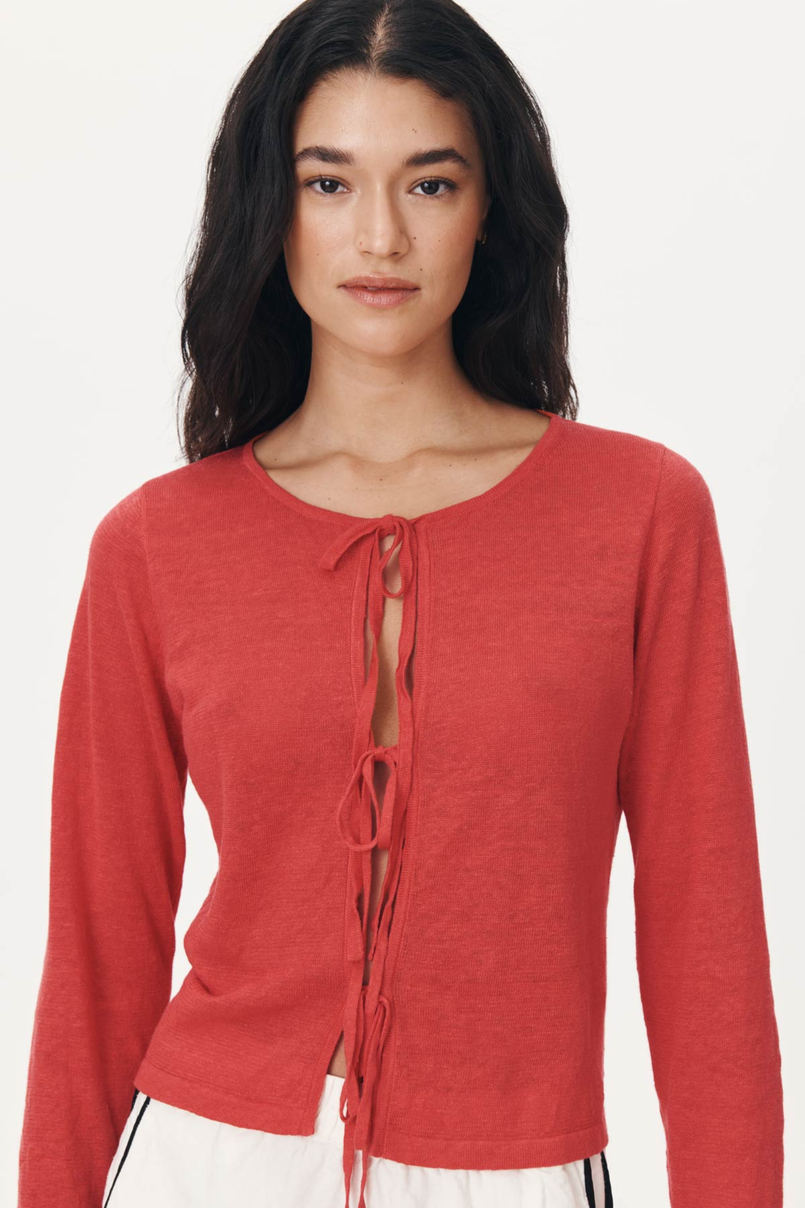 Marcia Bow Cardigan Top - Red