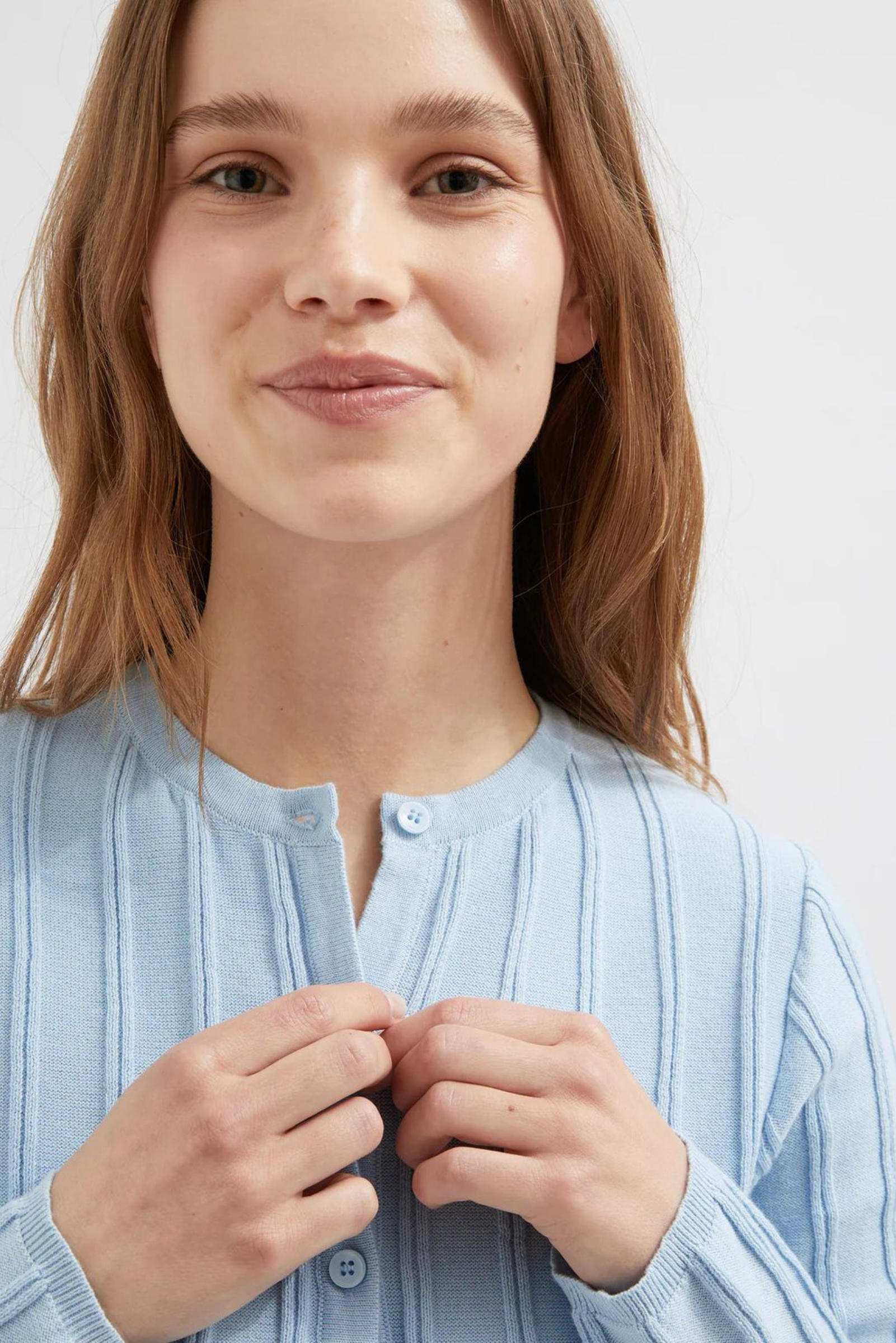 Button Ribbed Cardigan - Blue