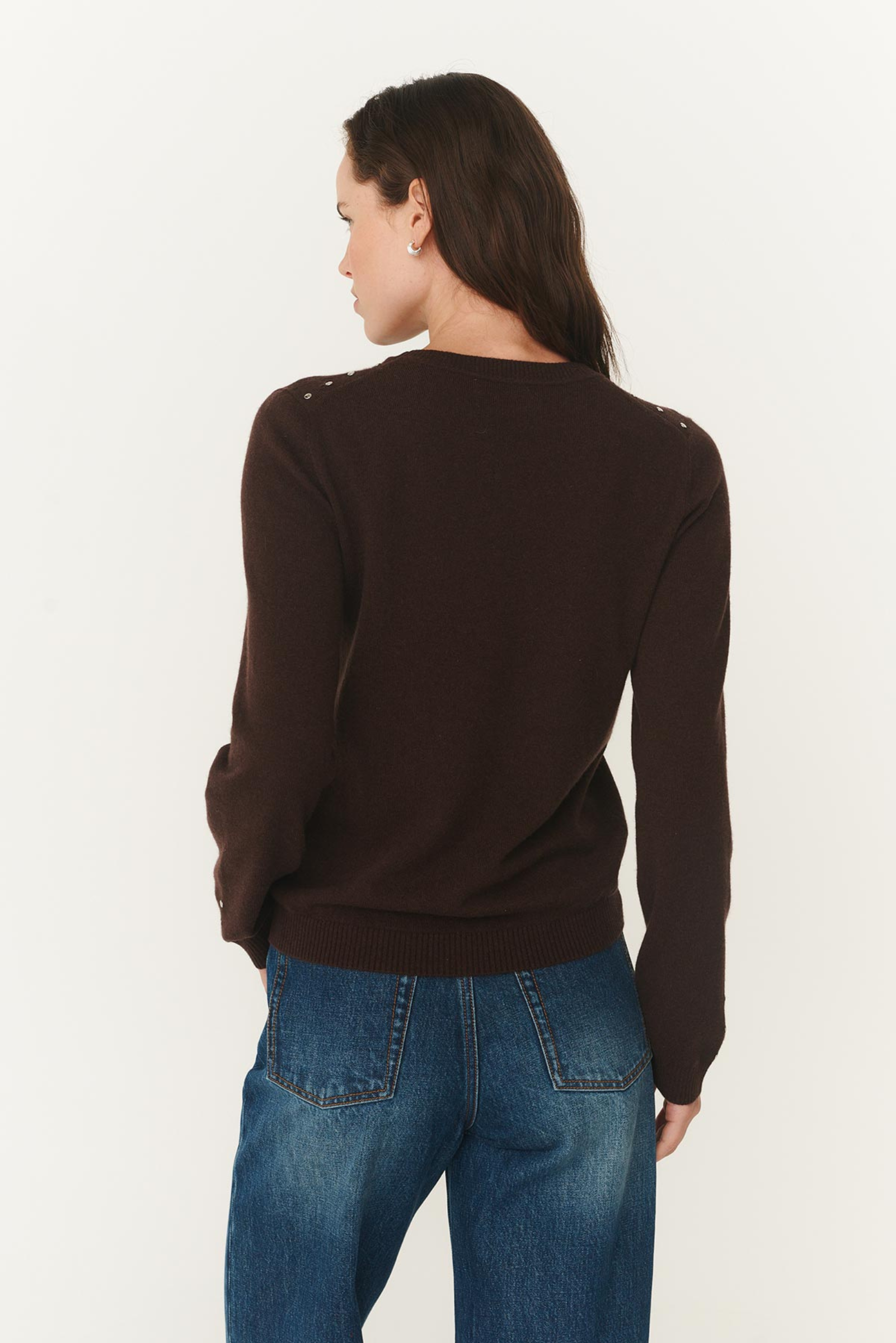 Emaline Stud Merino Knit - Dark Cacao