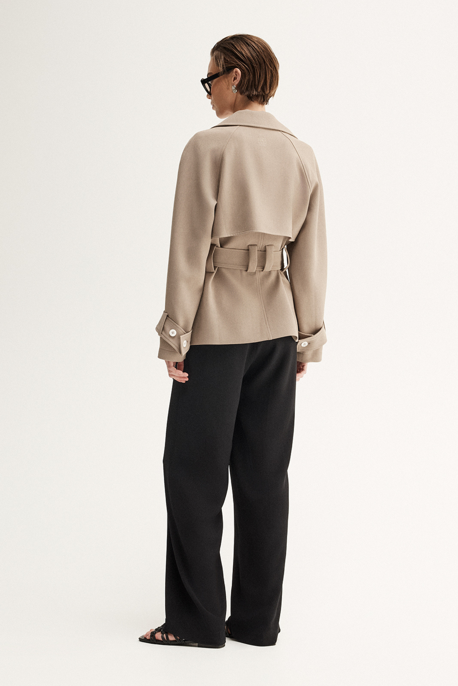 Selena Cropped Trench Coat - Taupe