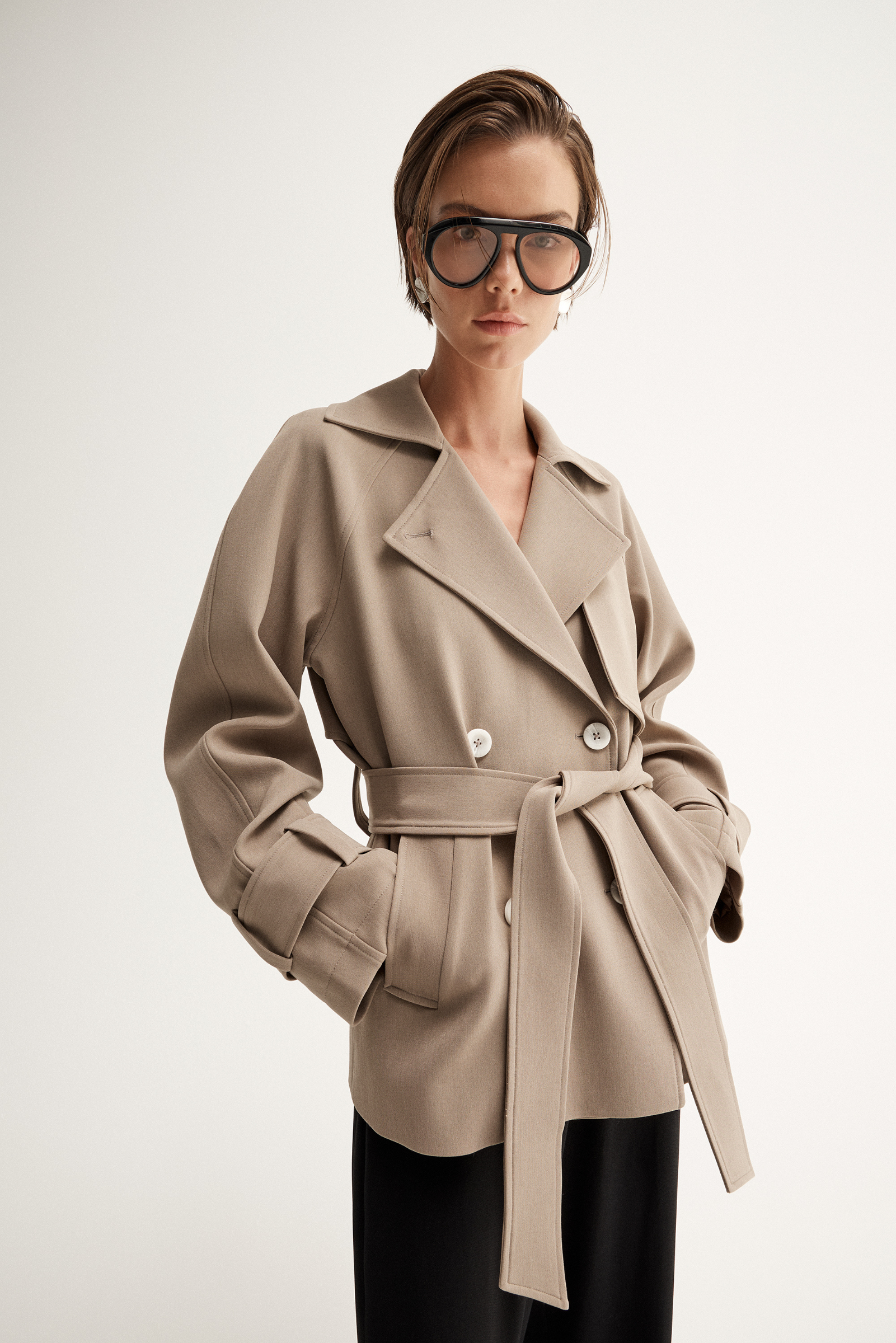 Selena Cropped Trench Coat - Taupe